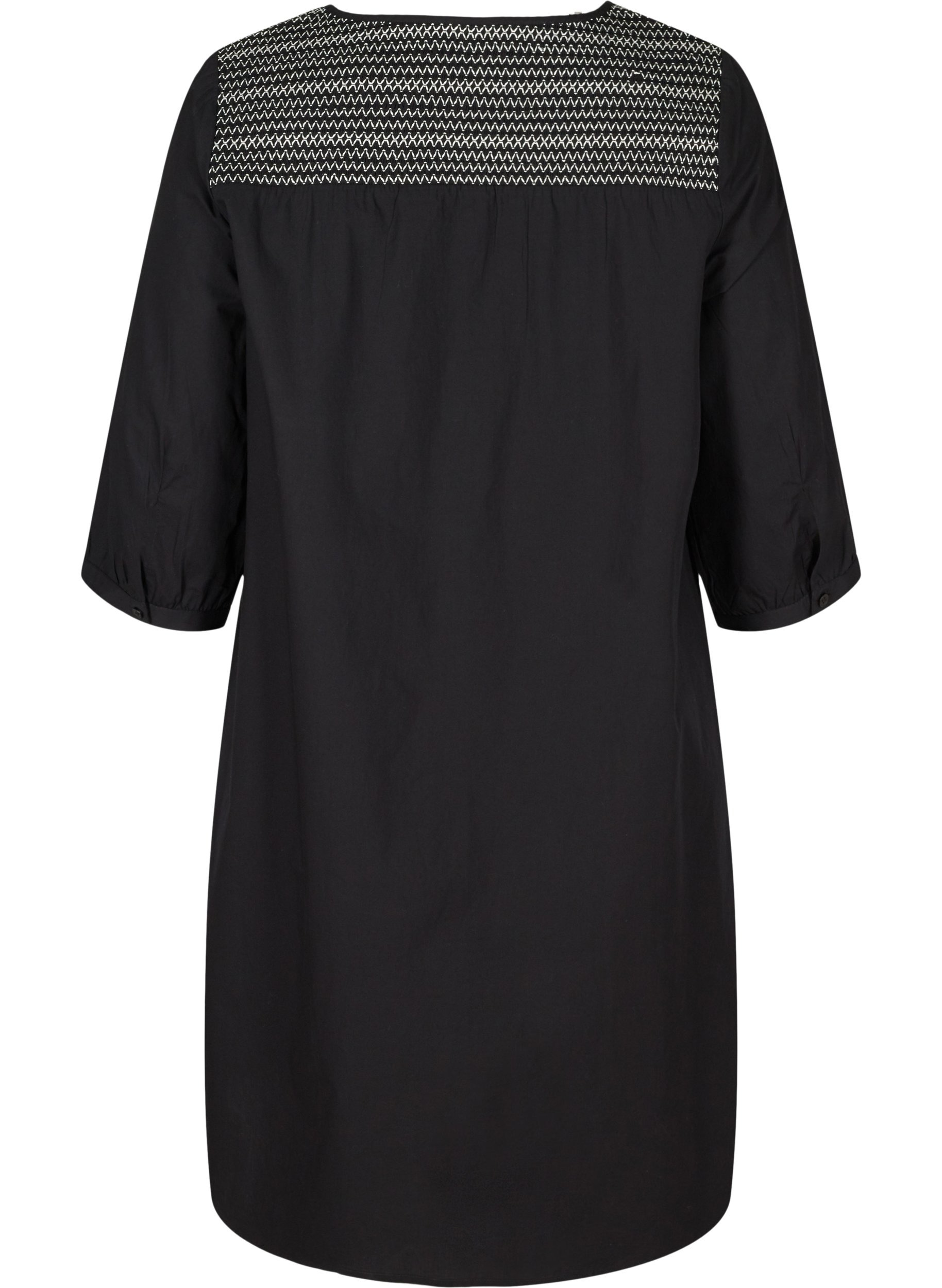 Kjole i bomuld med smock og a-form, Black, Packshot image number 1