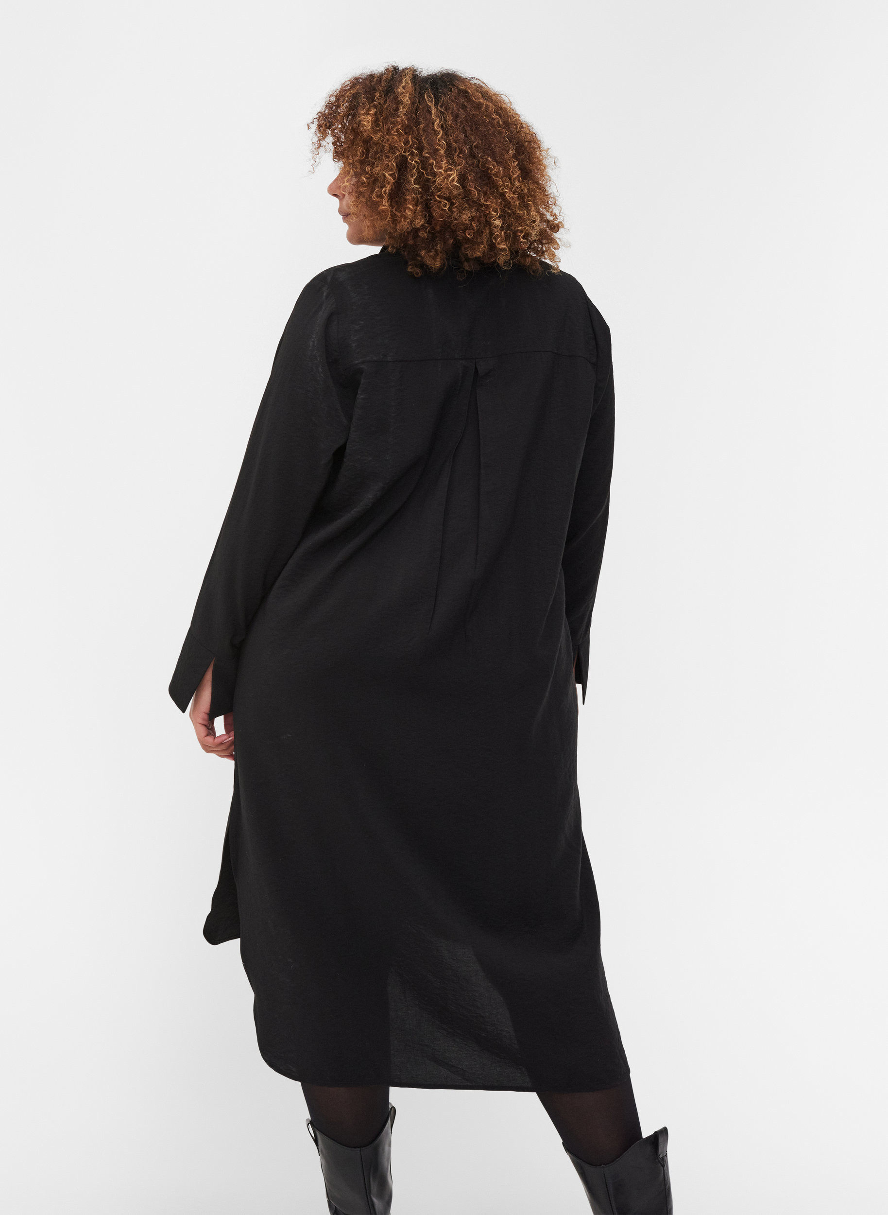 Skjortekjole med bindedetalje og slids, Black, Model image number 1