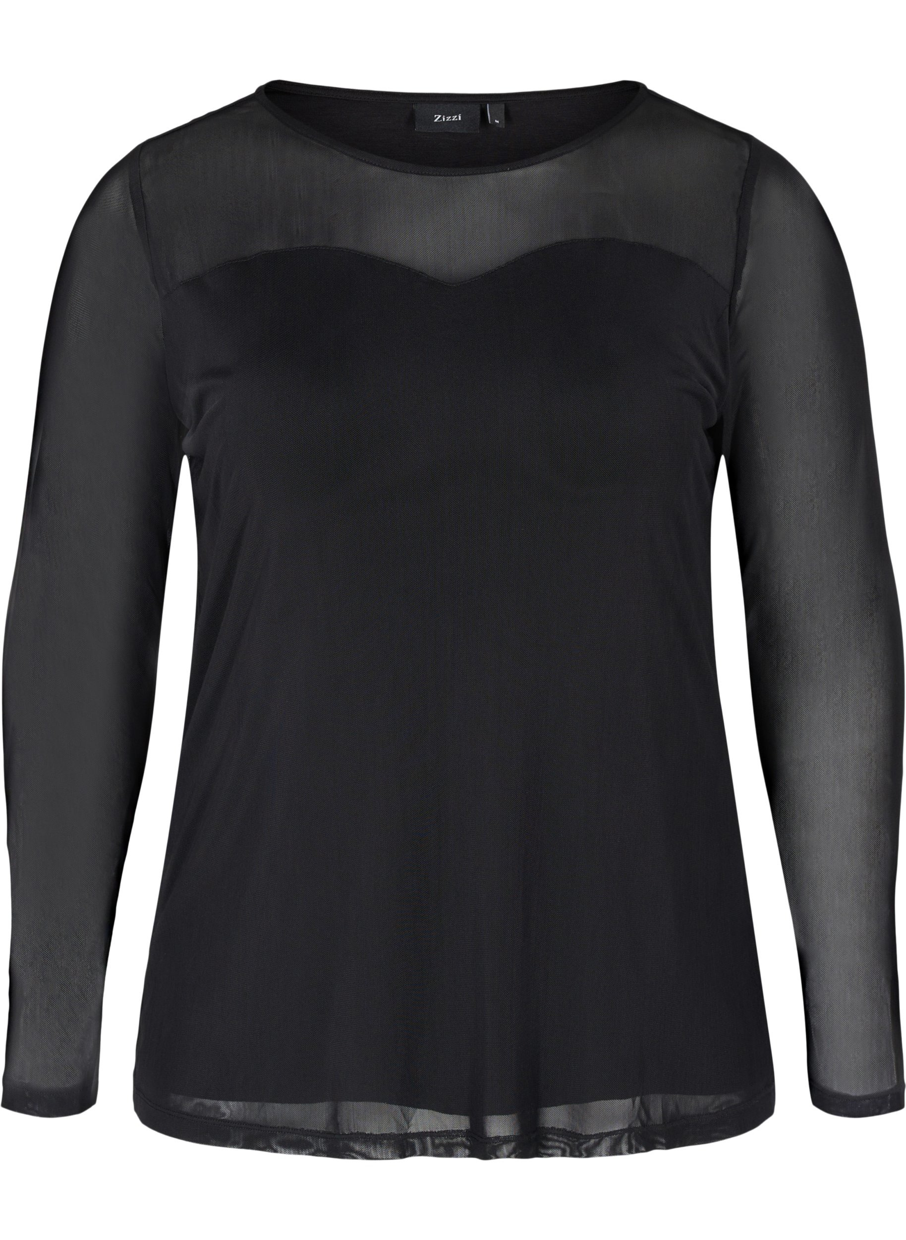 Tætsiddende bluse med mesh , Black, Packshot image number 0