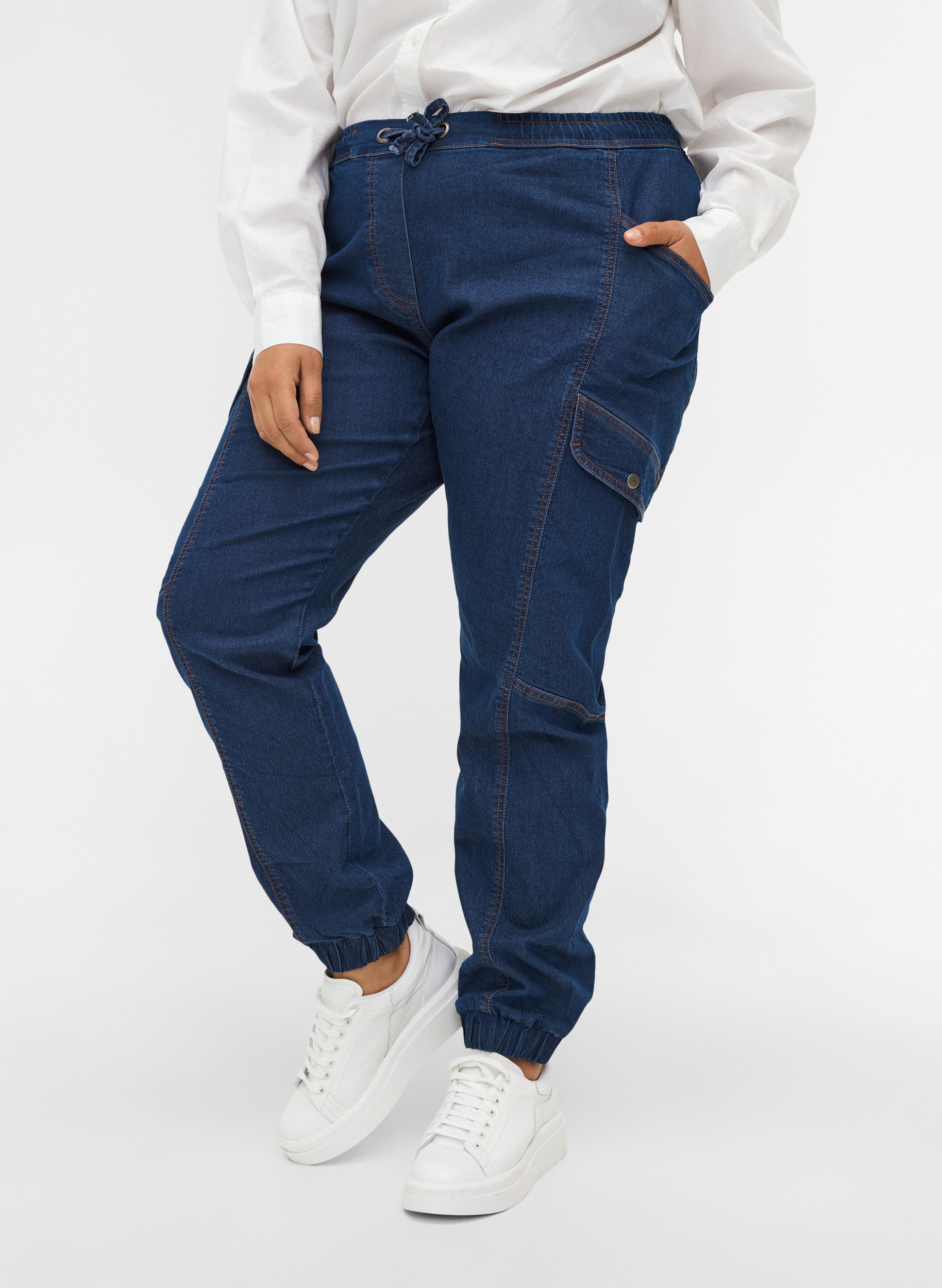 Løse jeans med snøre, Medium Blue, Model image number 3