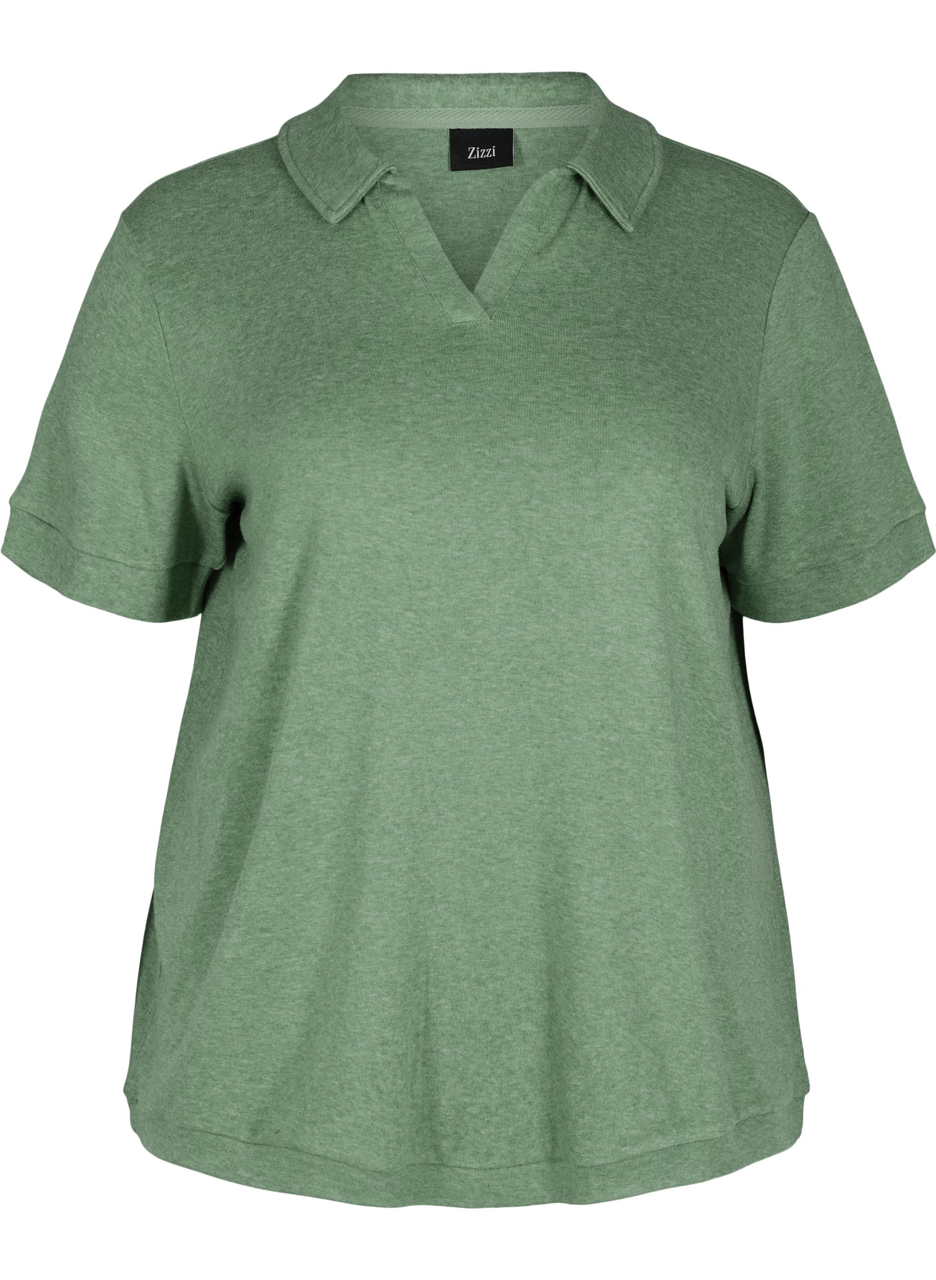 Meleret bluse med krave og 2/4 ærmer, Green Melange, Packshot image number 0