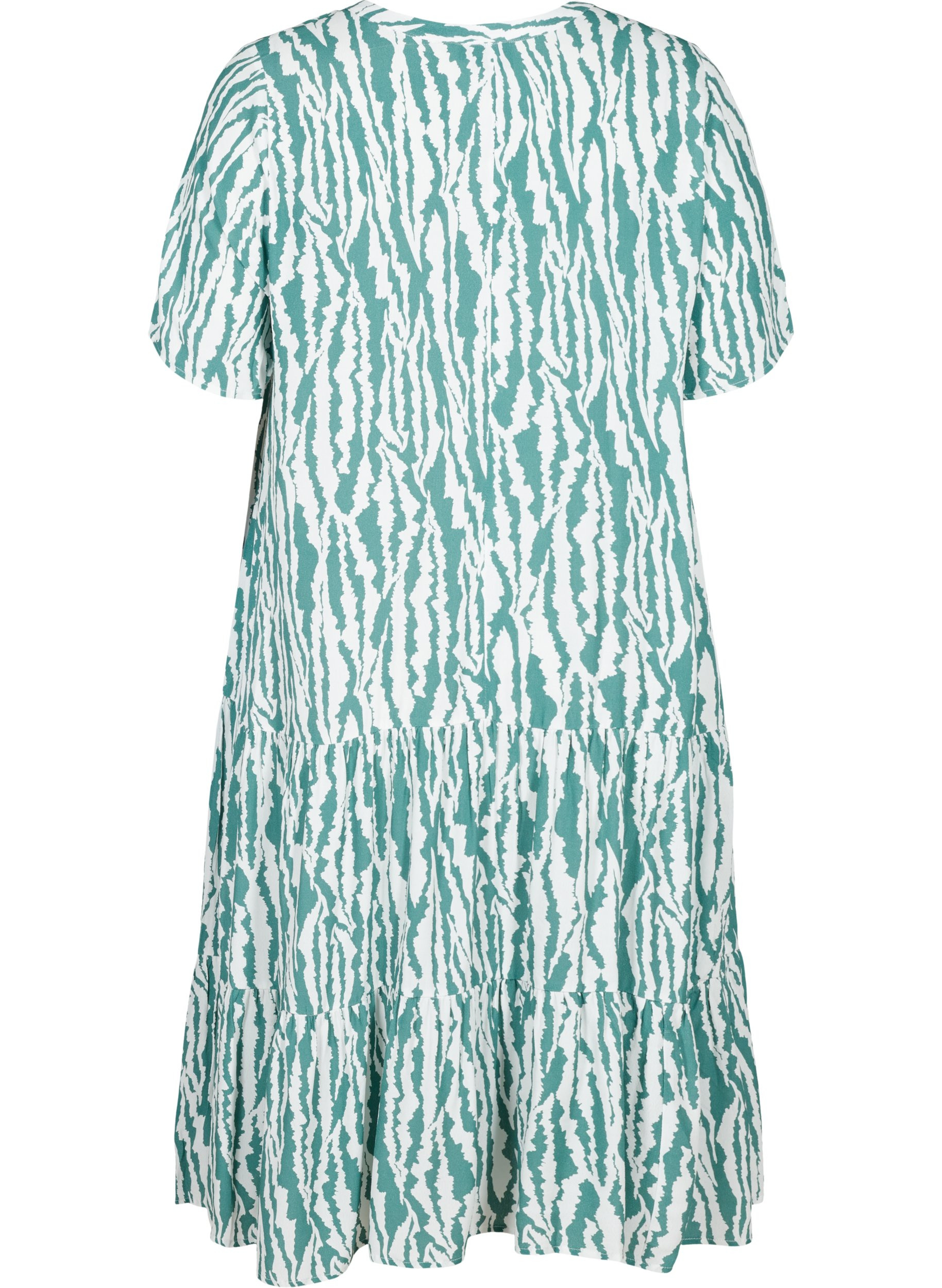 Kortærmet viskose kjole med print, Green Animal Print, Packshot image number 1