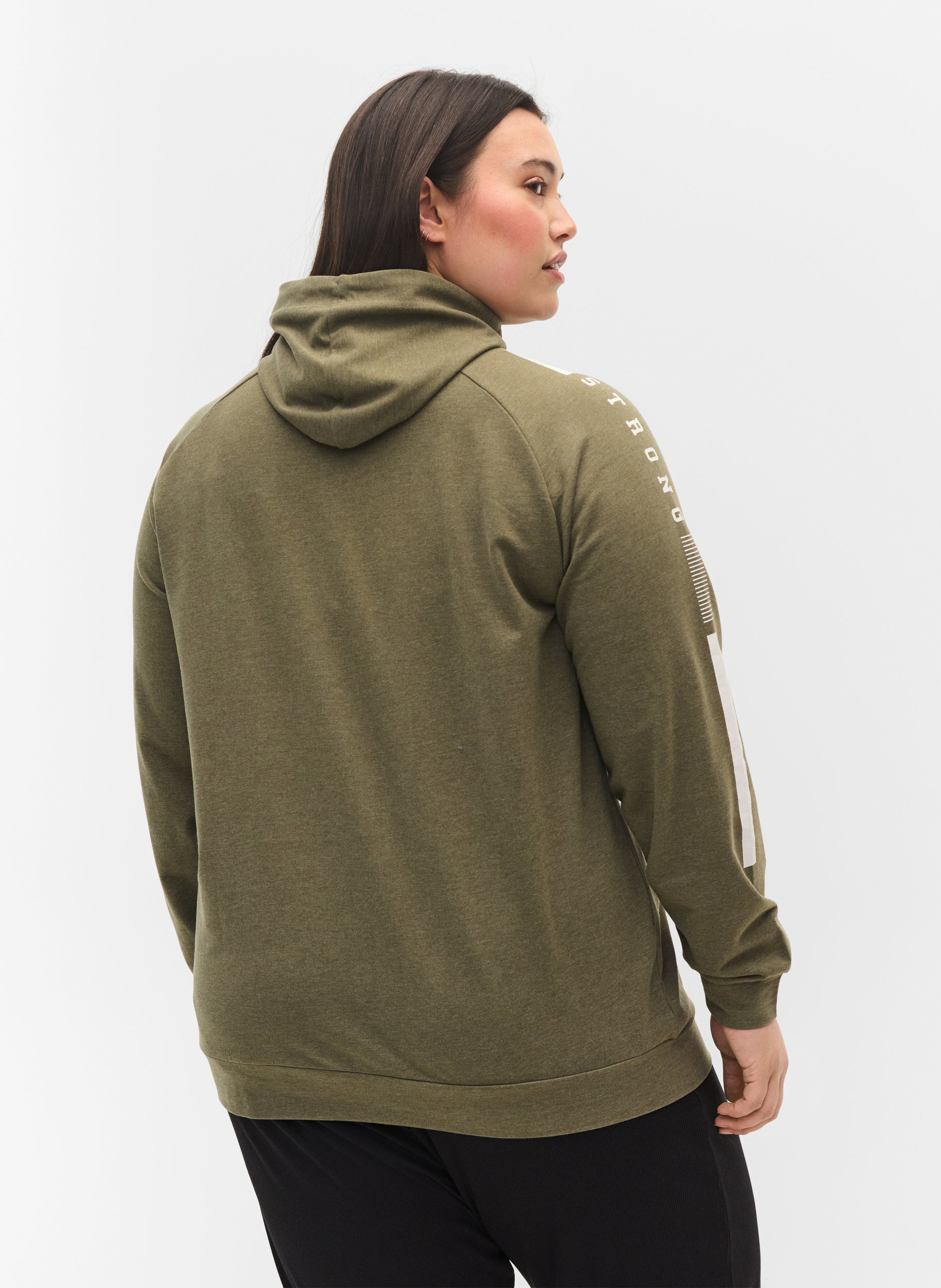 Sweatshirt med hætte og lynlås, Ivy Green Melange, Model image number 1