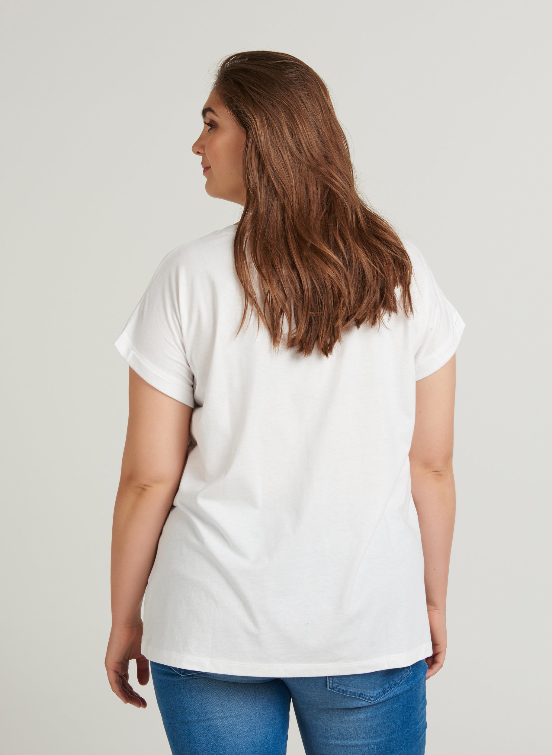 T-shirt i bomuldsmix, Bright White, Model