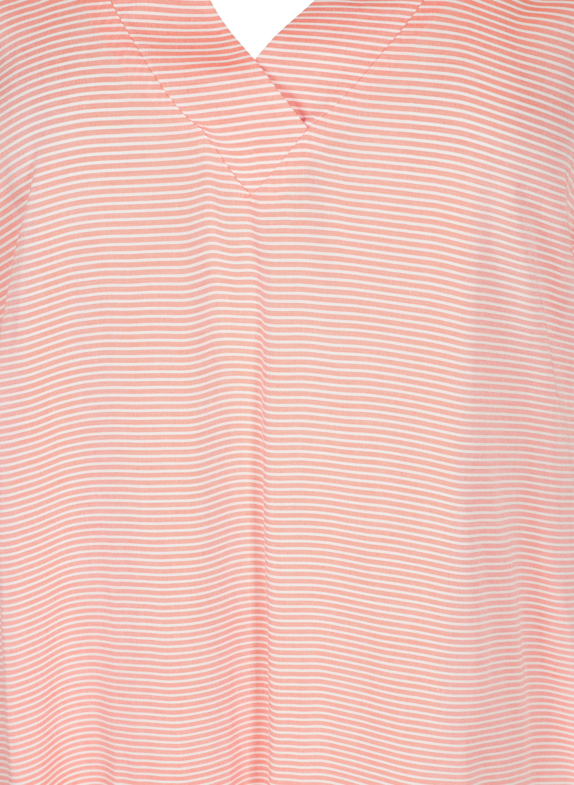 Stribet tunika i viskose med korte ærmer, Orange Stripe, Packshot image number 2