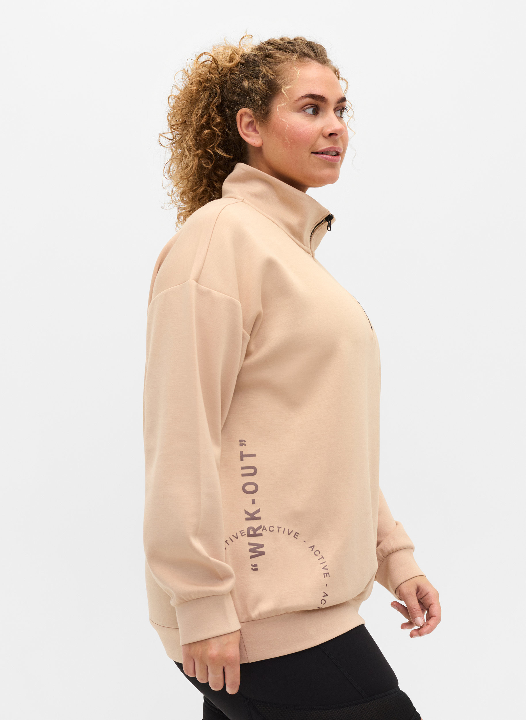 Højhalset sweatshirt med lynlås, Oatmeal, Model image number 2