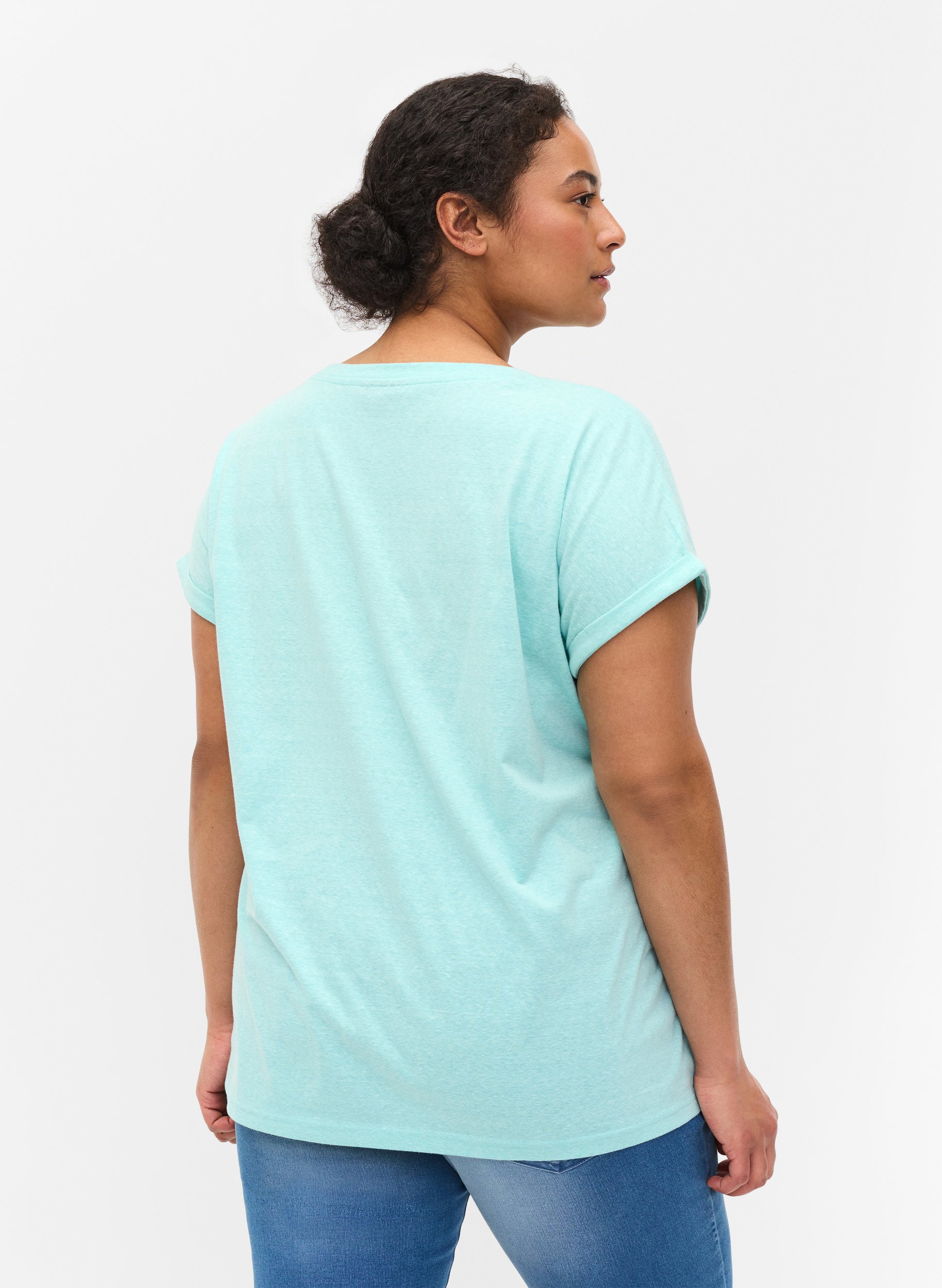 Meleret t-shirt i bomuld, Aqua Splash Melange, Model image number 1