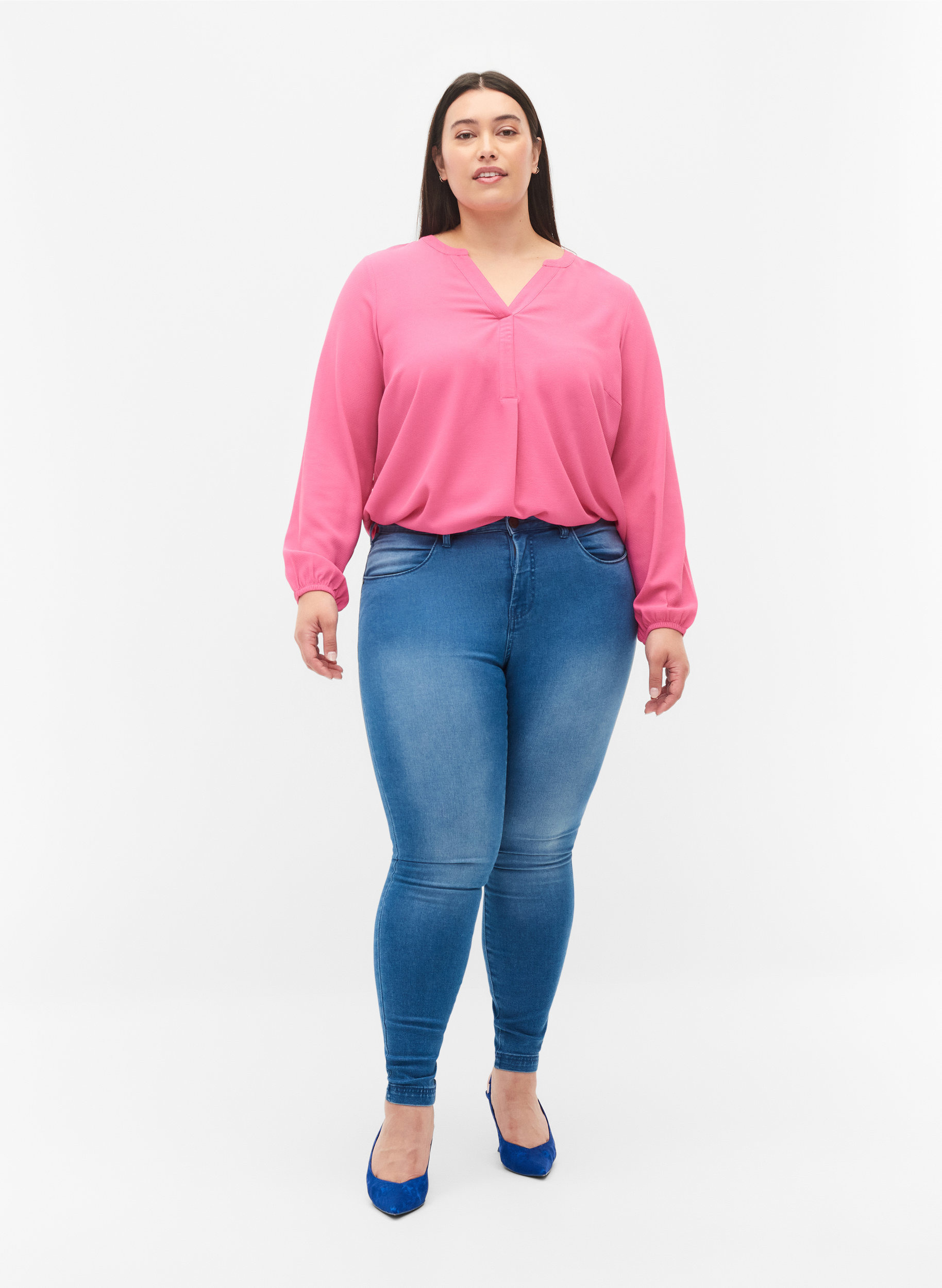 Super slim Amy jeans med høj talje, Lt blue Denim, Model image number 0