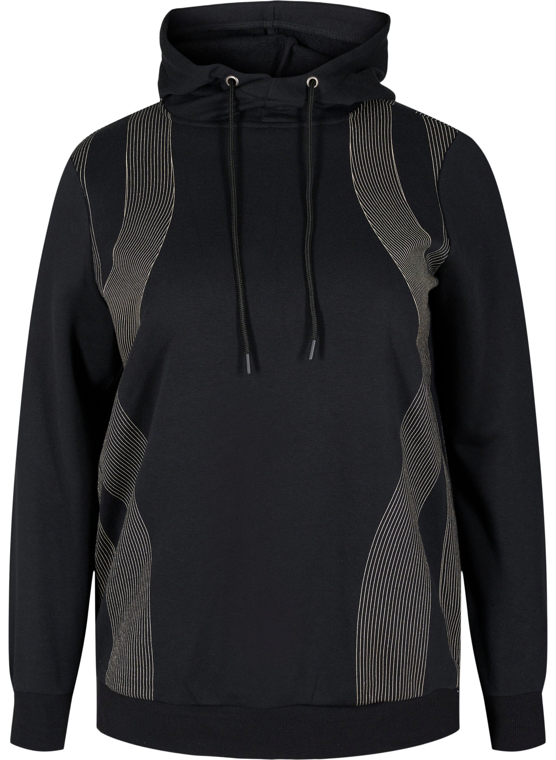 Sweatshirt med hætte og printdetaljer, Black, Packshot image number 0