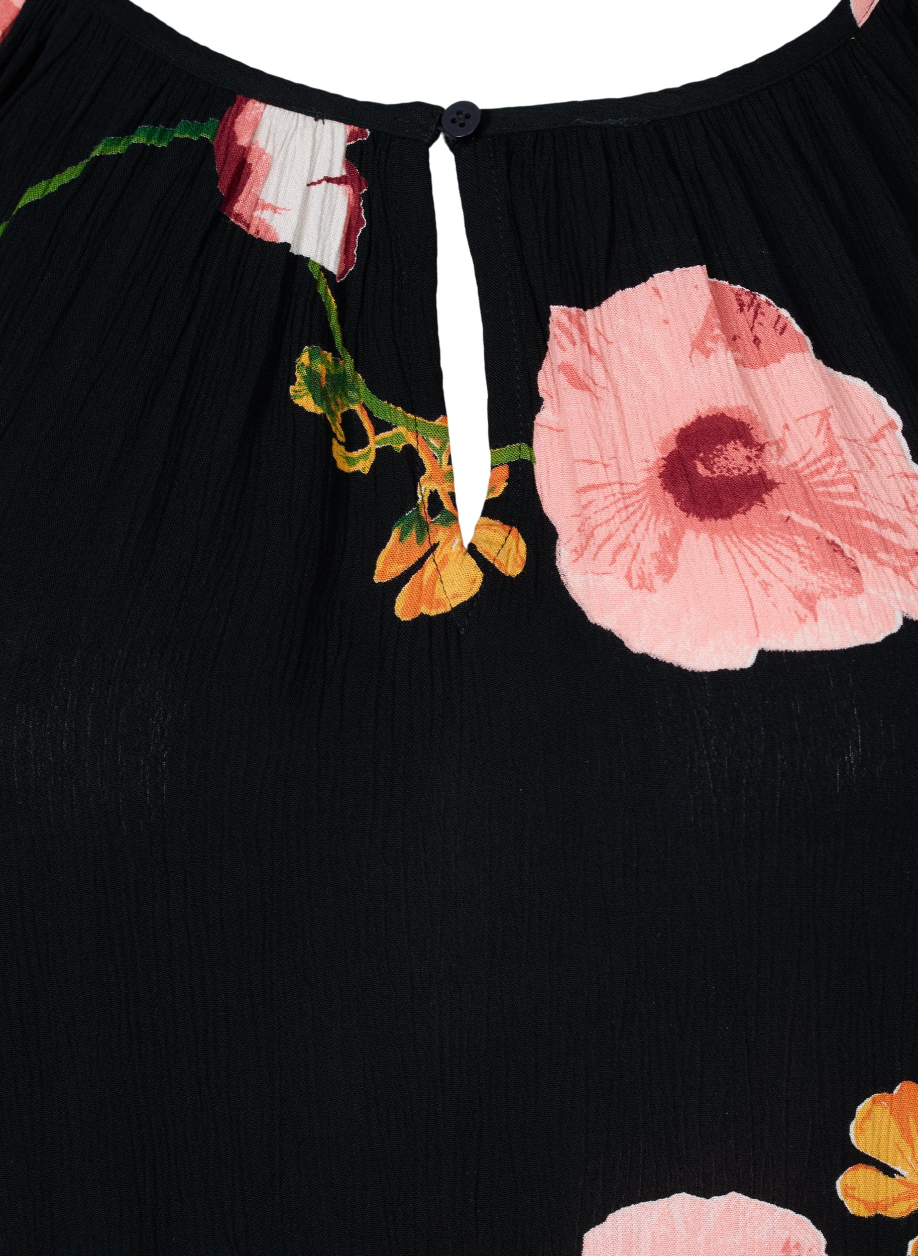 Printet viskose tunika med 3/4 ærmer, Black Big Flower, Packshot image number 2