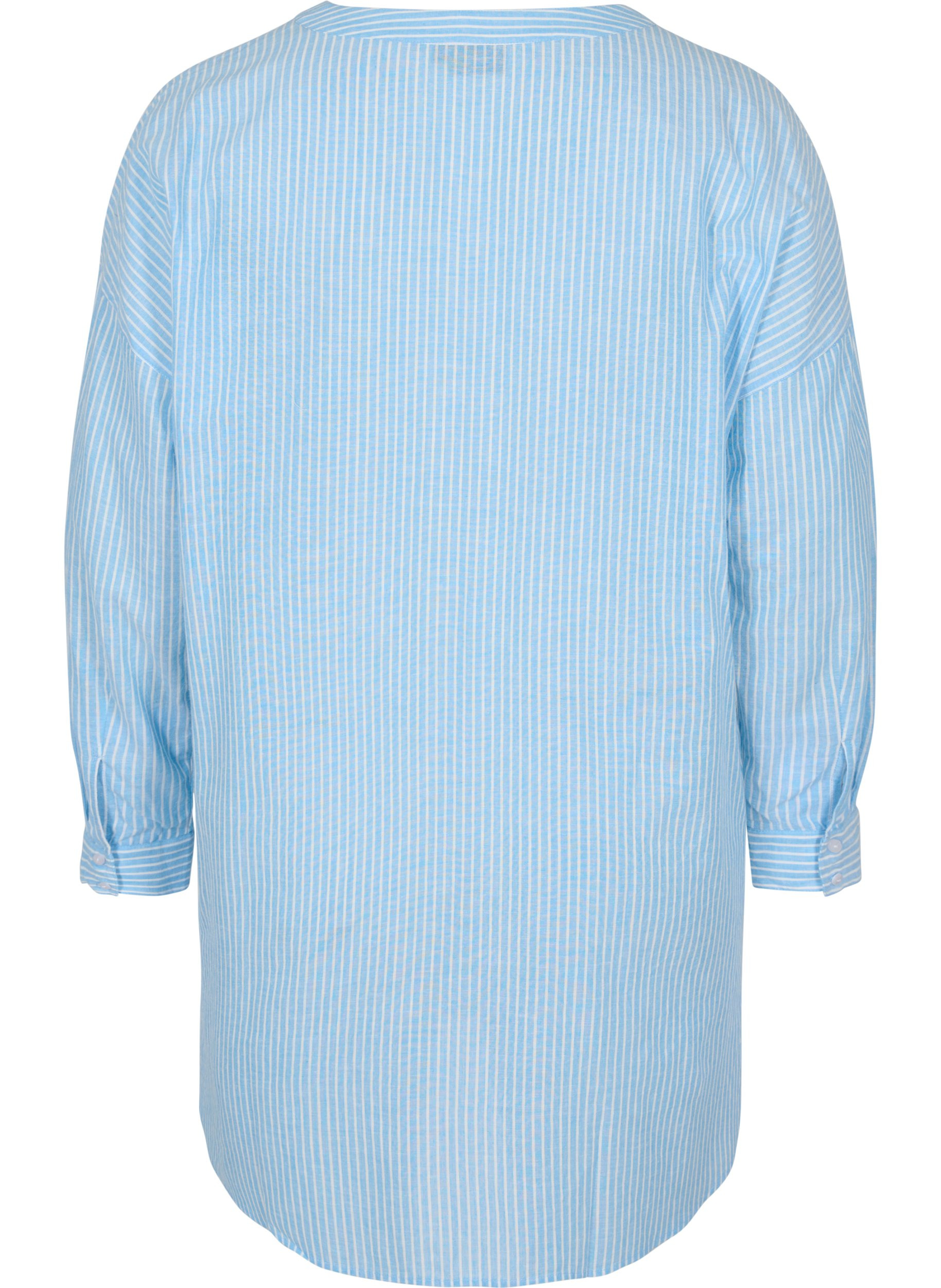 Stribet skjorte i 100% bomuld, Lichen Blue Stripe , Packshot image number 1