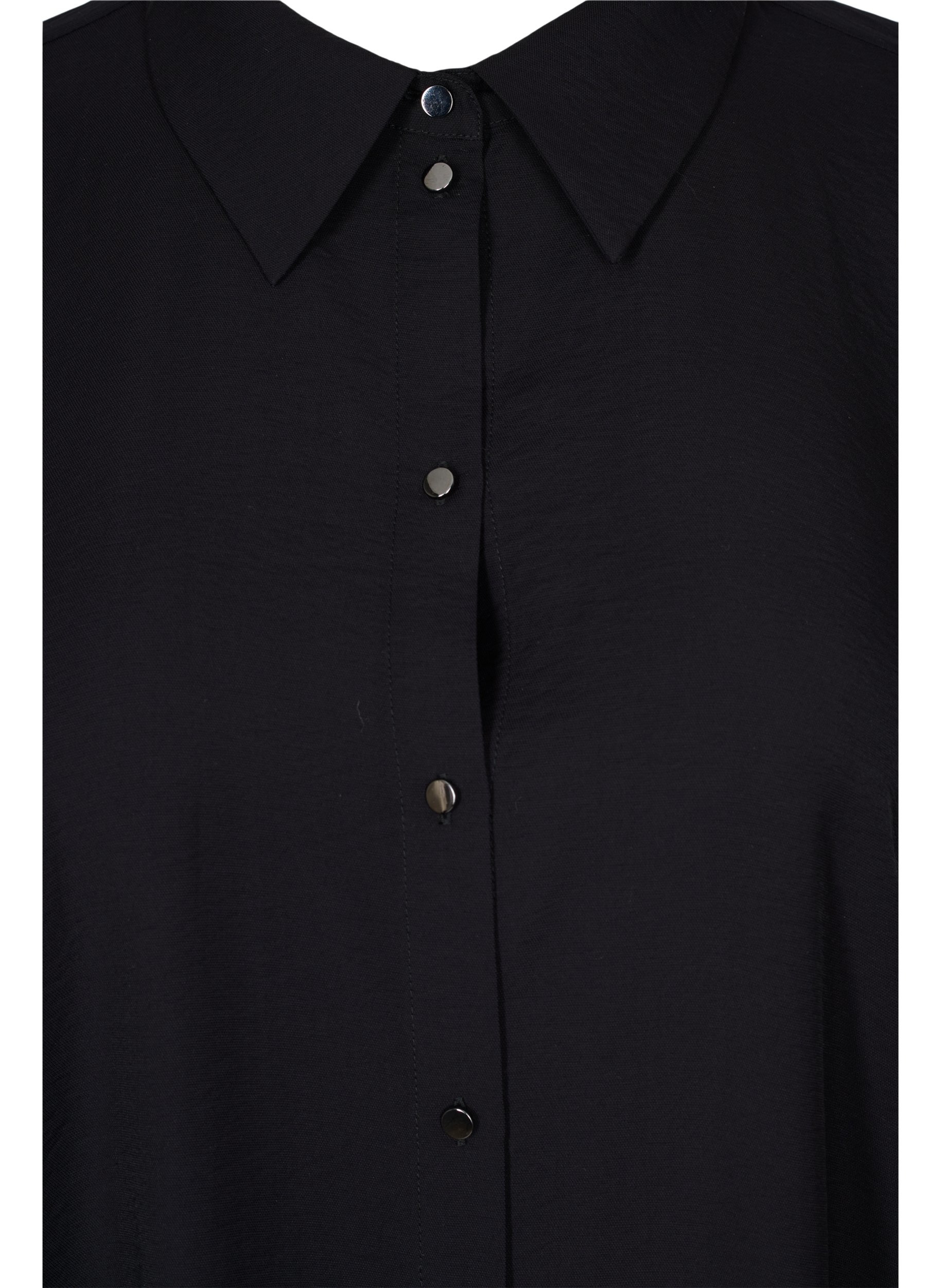 Ensfarvet skjortekjole i viskose med slids, Black, Packshot image number 2
