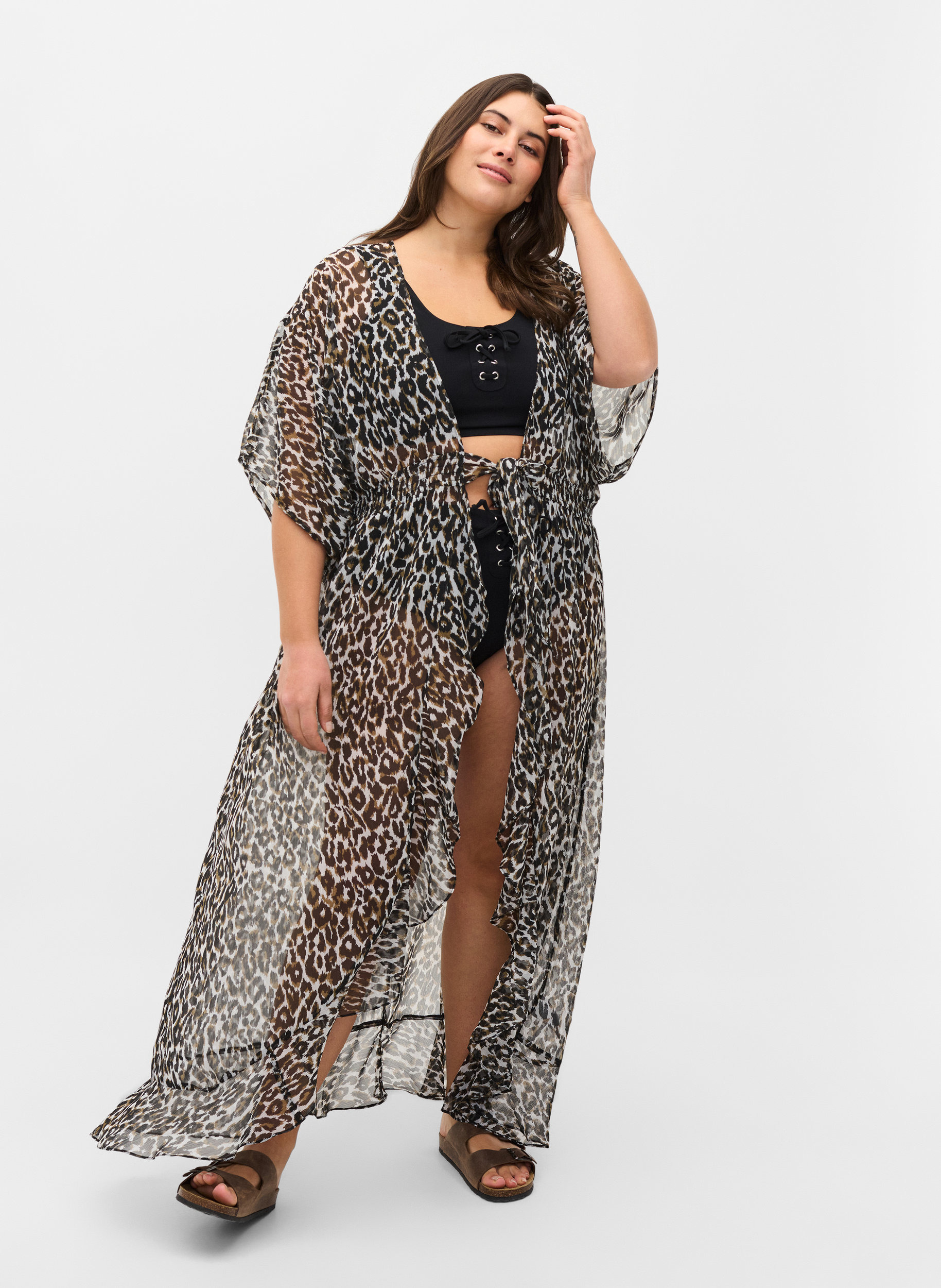 Strand kimono med print, Leopard Print, Model