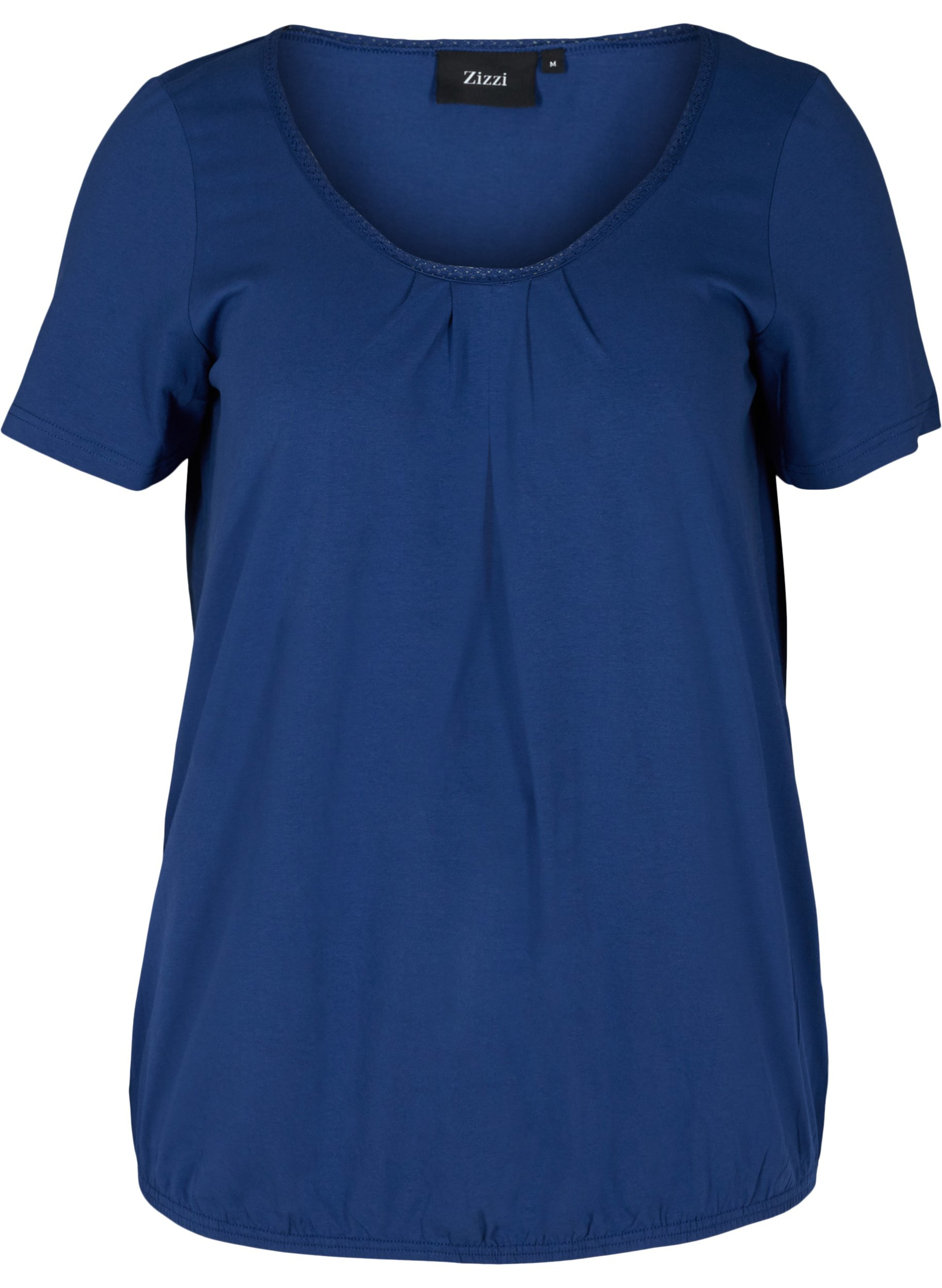 Kortærmet t-shirt med rund hals og blondekant, Twilight Blue, Packshot image number 0