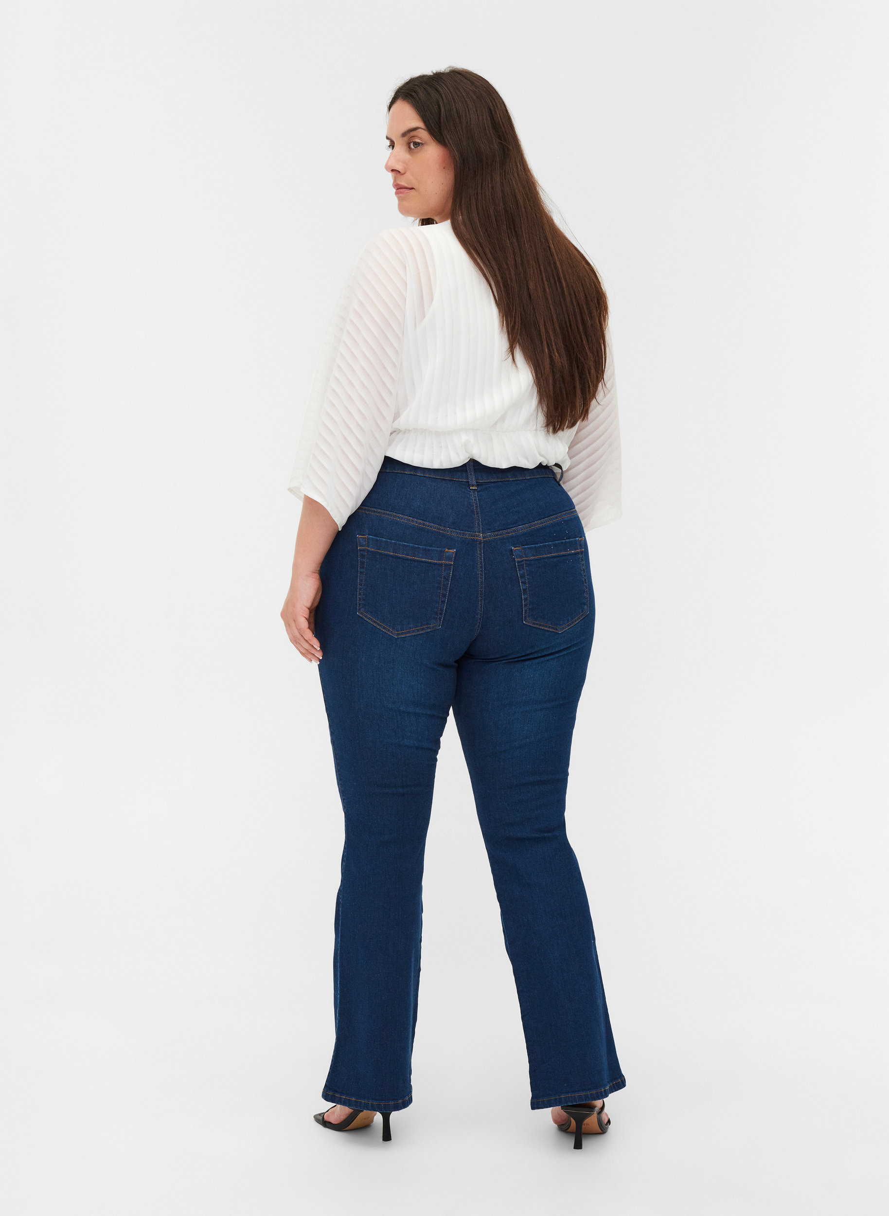 Højtaljet Ellen bootcut jeans, Dark blue denim, Model image number 1