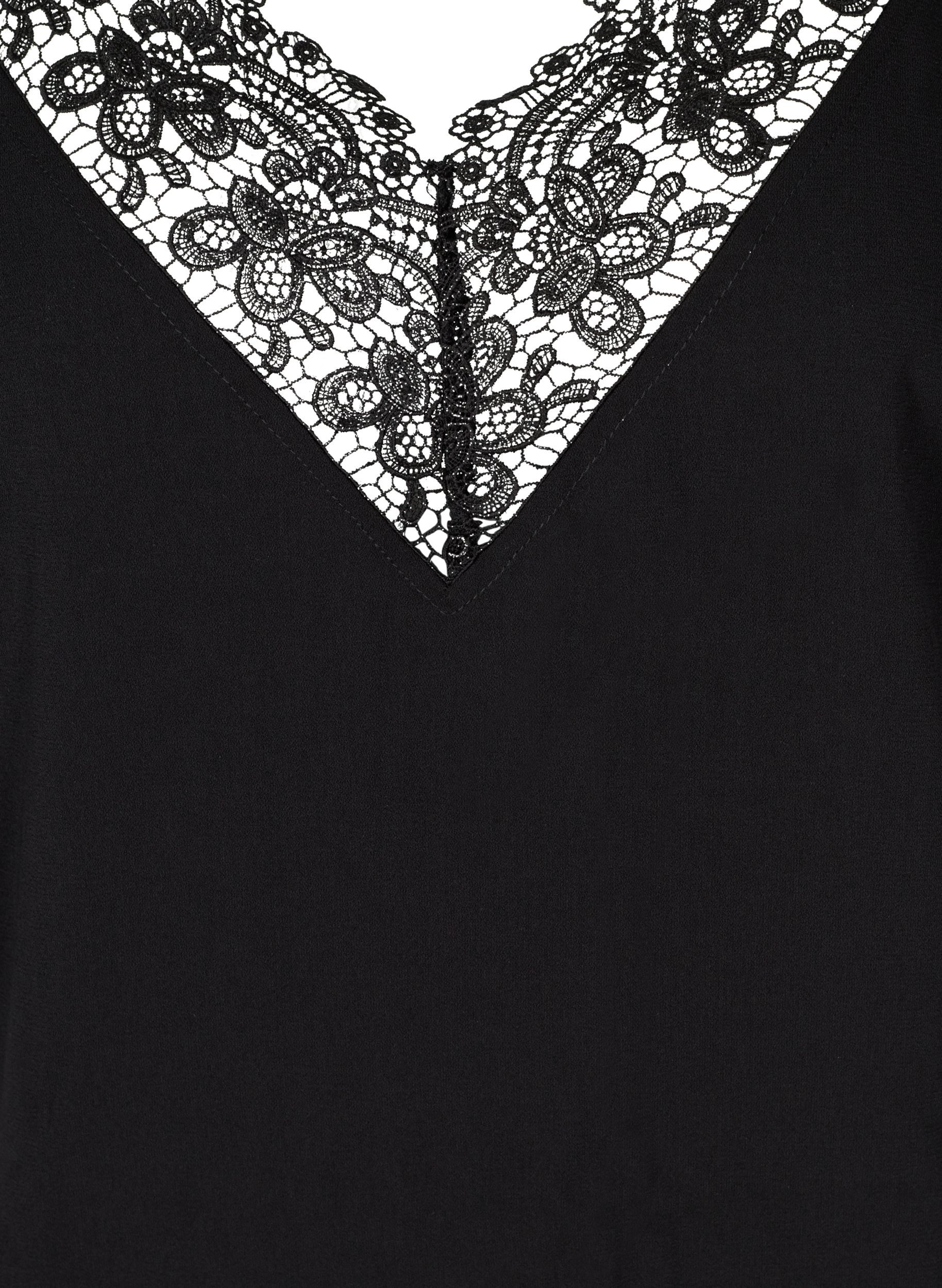 Ærmeløs top med v-udskæring og blonder, Black, Packshot image number 2