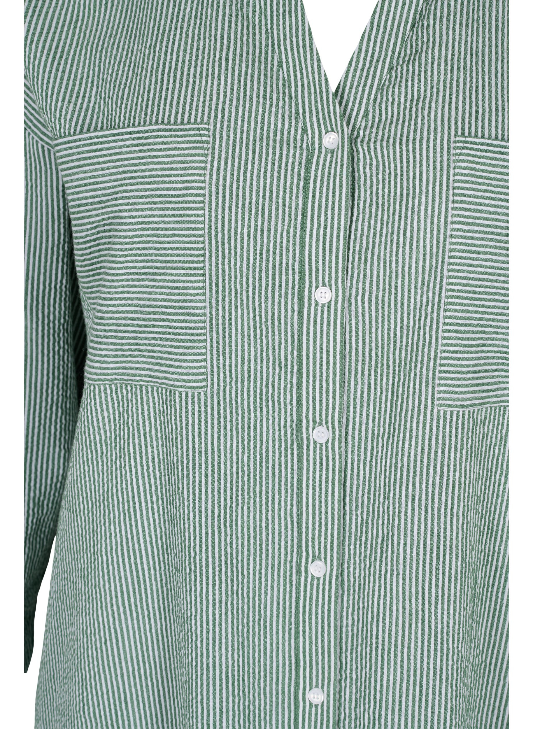 Stribet skjortekjole i bomuld, Green Stripe, Packshot image number 2