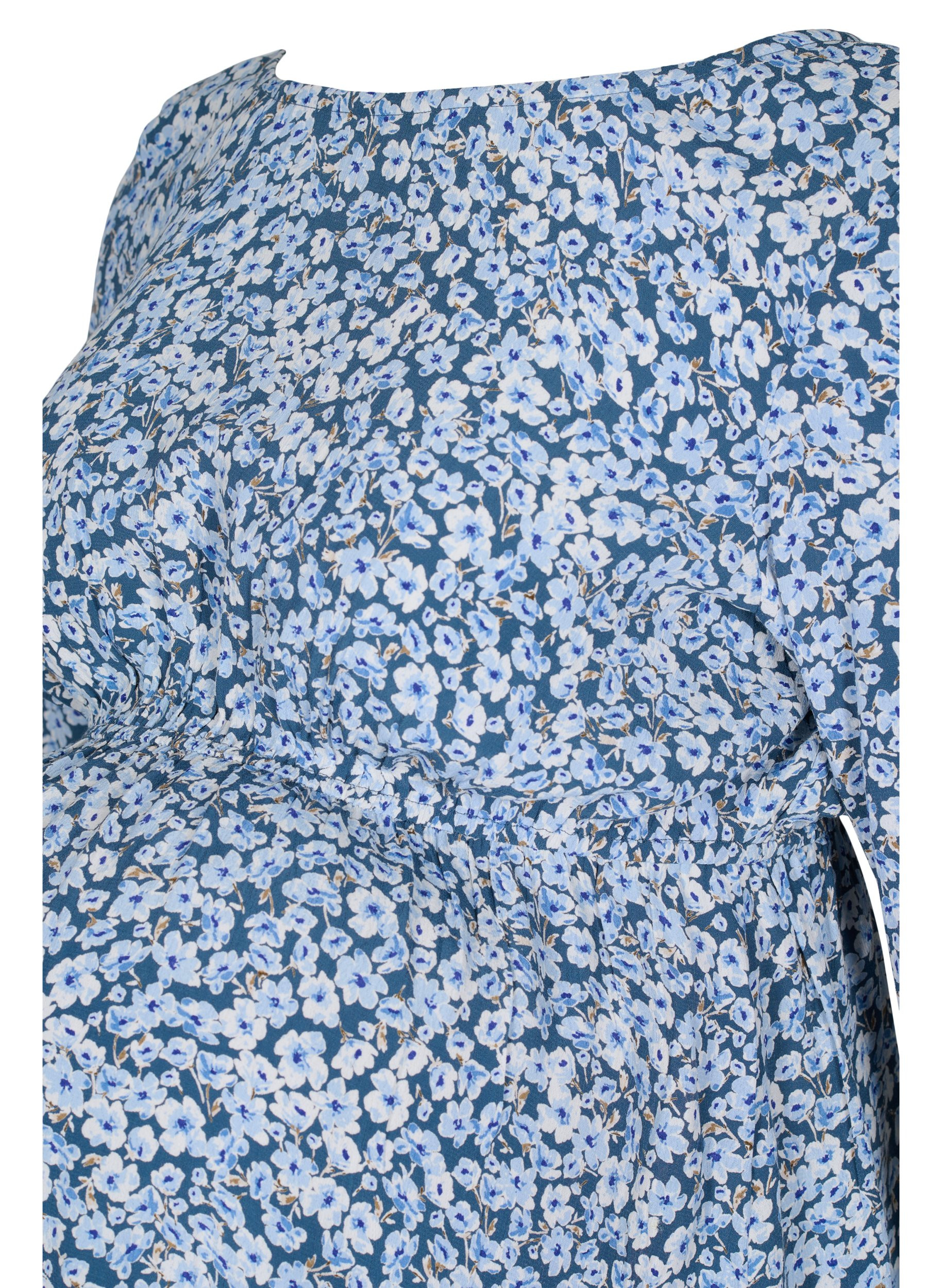 Graviditets bluse i viskose med blomsterprint, Blue Flower AOP, Packshot image number 2