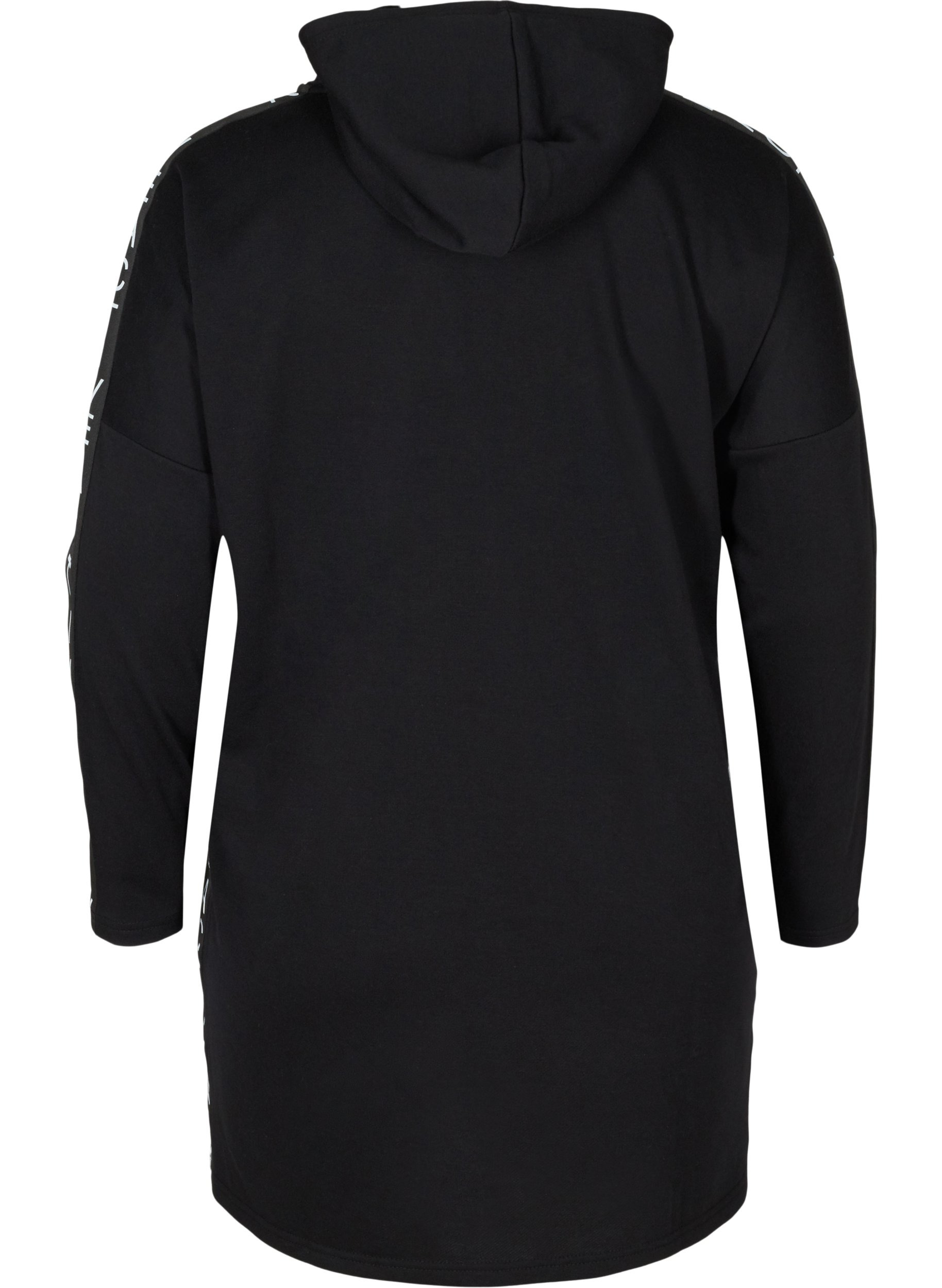 Sweatkjole med hætte og stor lomme, Black, Packshot image number 1