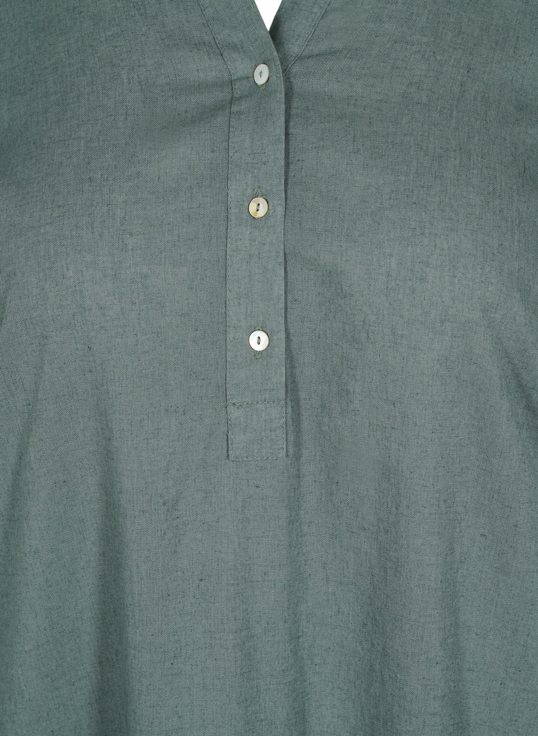 Lang skjortekjole med korte ærmer, Balsam Green, Packshot image number 2