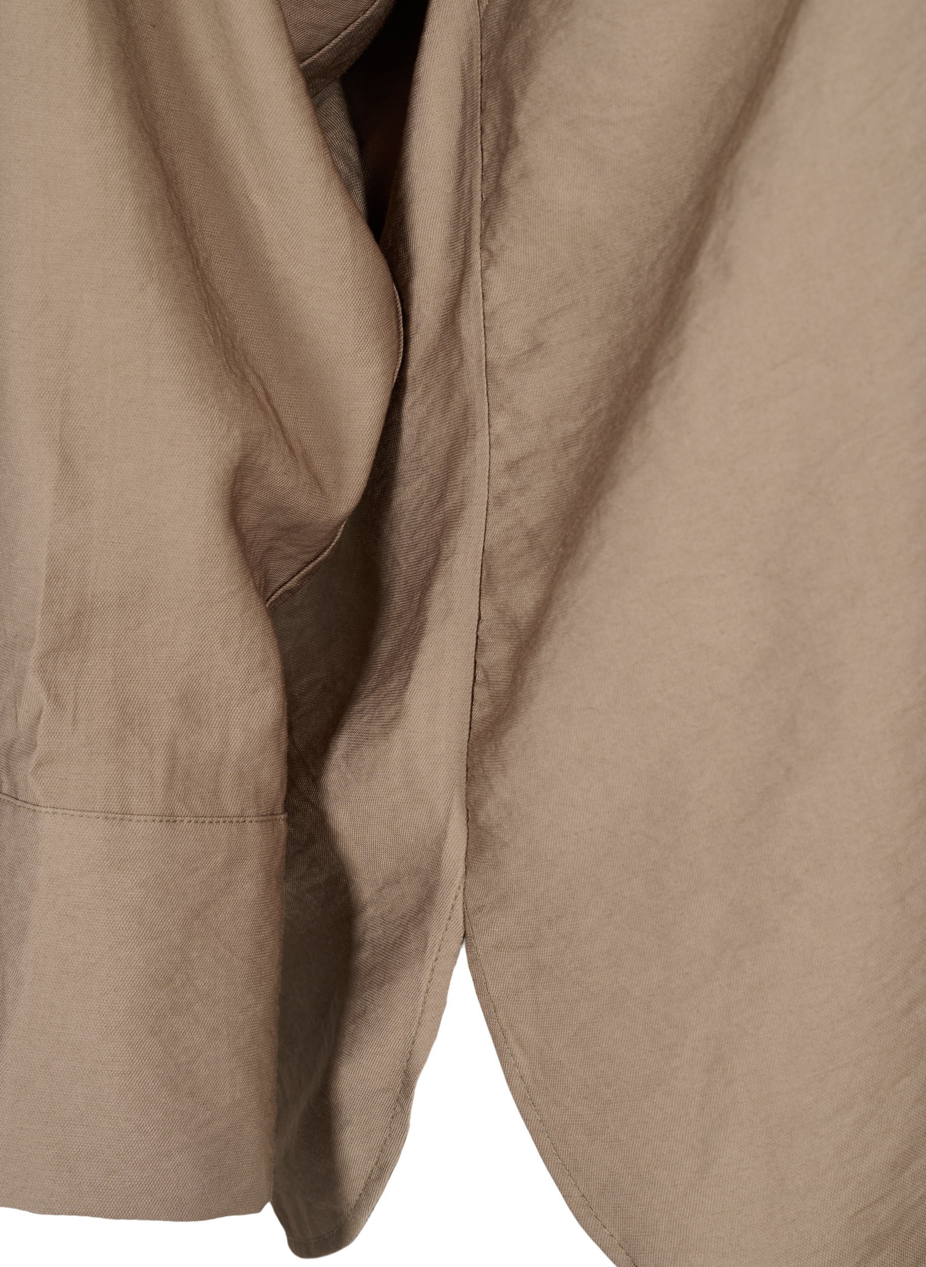 Ensfarvet viskose skjorte med lange ærmer, Timber Wolf, Packshot image number 3