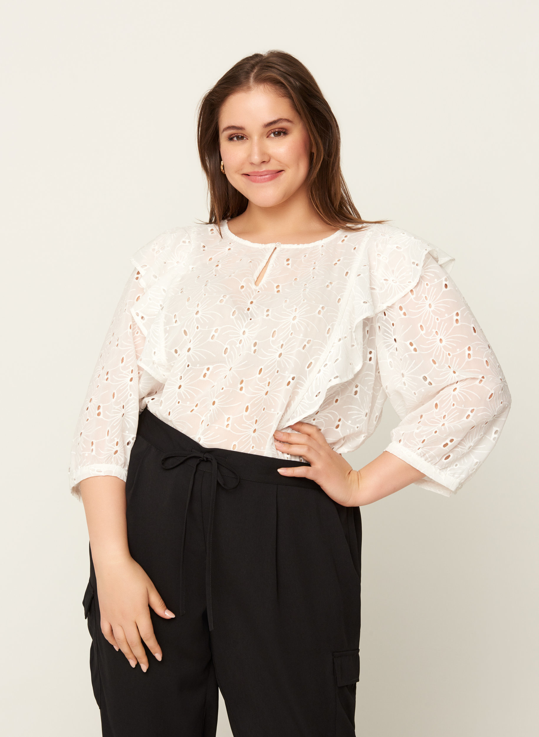 Bluse med broderi anglaise, Snow White, Model image number 0