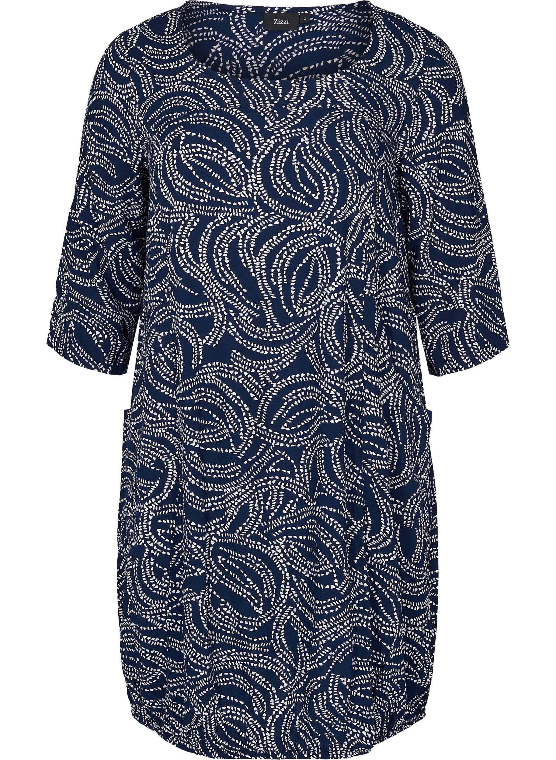 Viskose kjole med 3/4 ærmer, Blue Graphic, Packshot image number 0