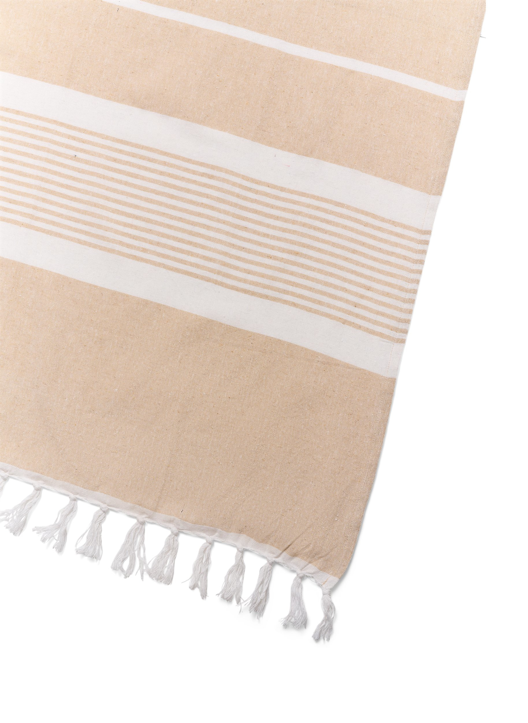 Stribet håndklæde med frynser, Light Beige Melange, Packshot image number 2