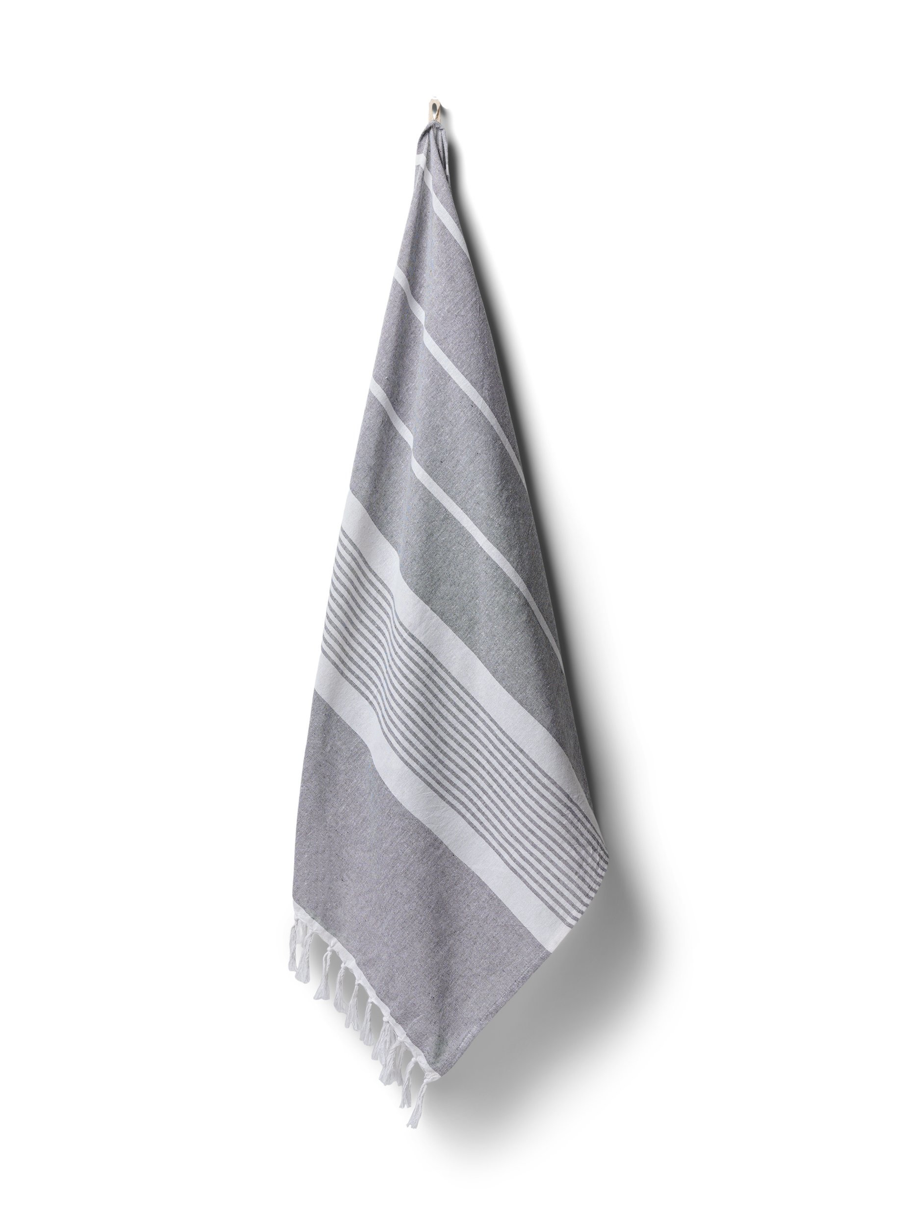 Stribet håndklæde med frynser, Medium Grey Melange