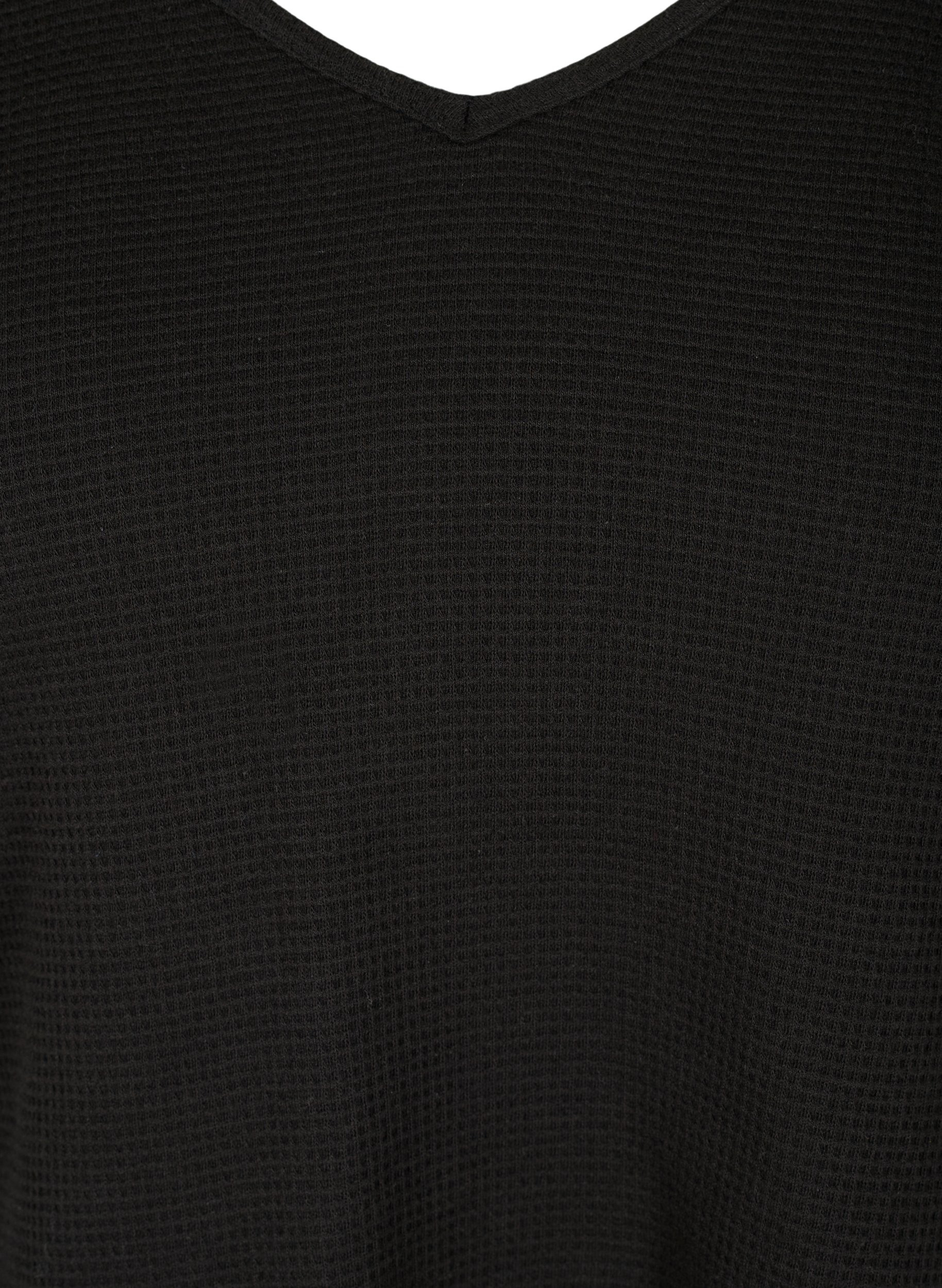 Bomulds bluse med v-hals og 3/4 ærmer, Black, Packshot image number 2