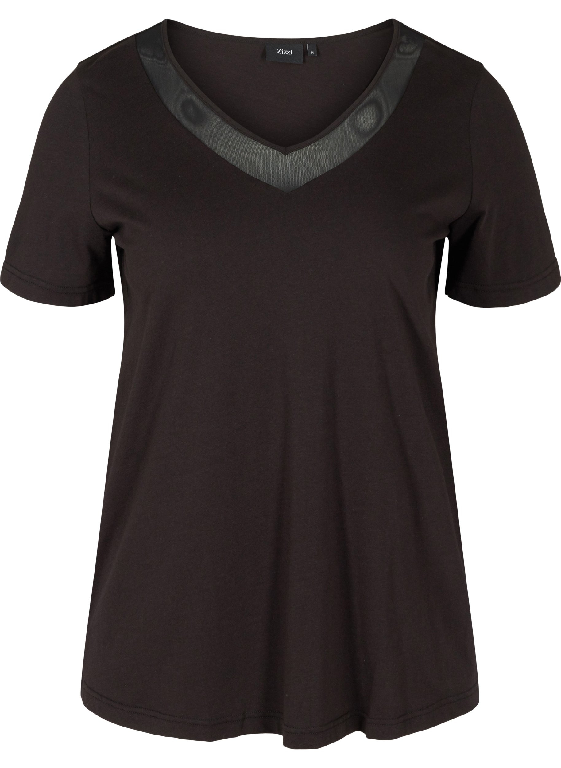 Kortærmet t-shirt med v-hals og mesh, Black, Packshot image number 0