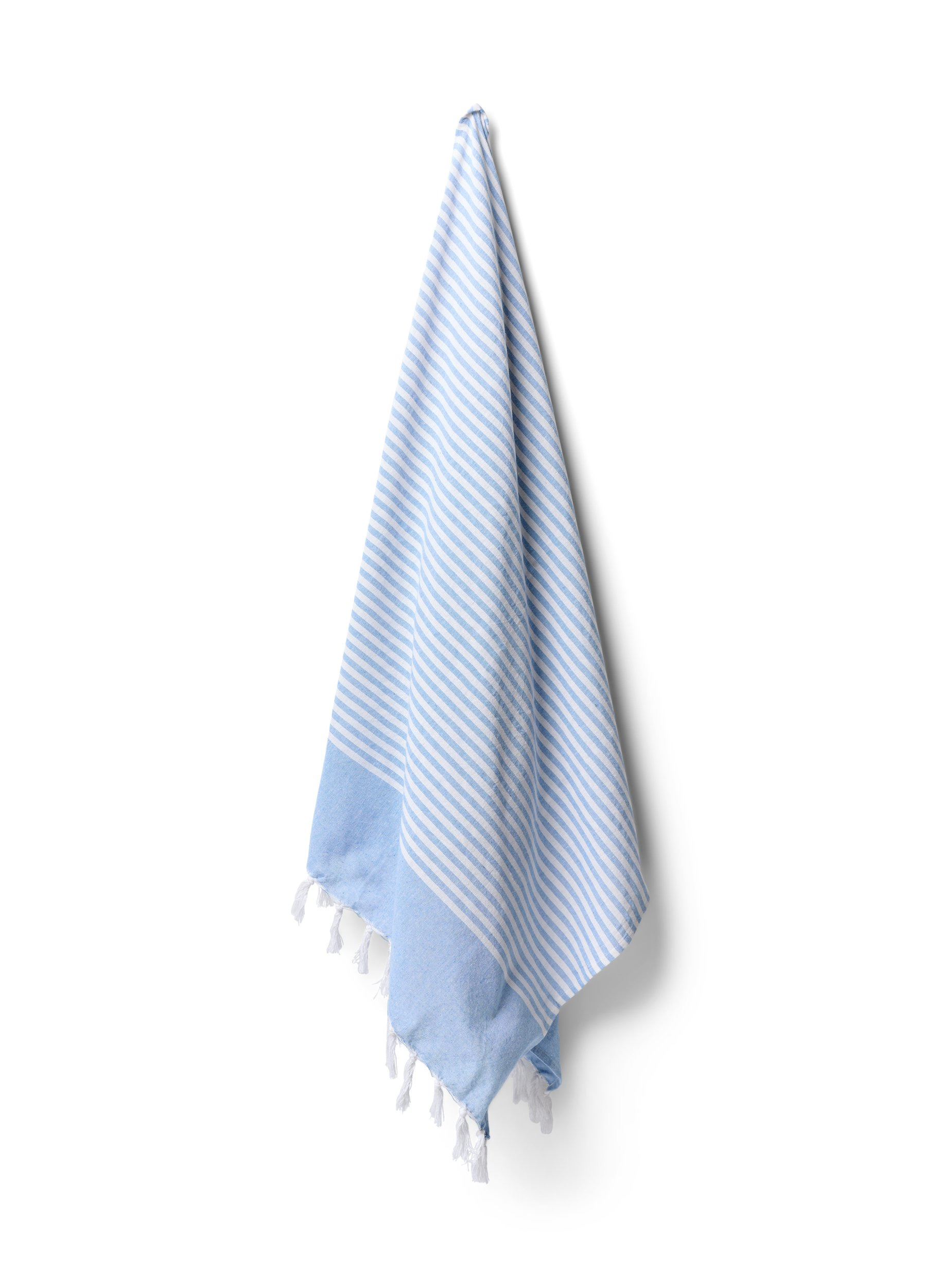 Stribet håndklæde med frynser, Light Blue Melange