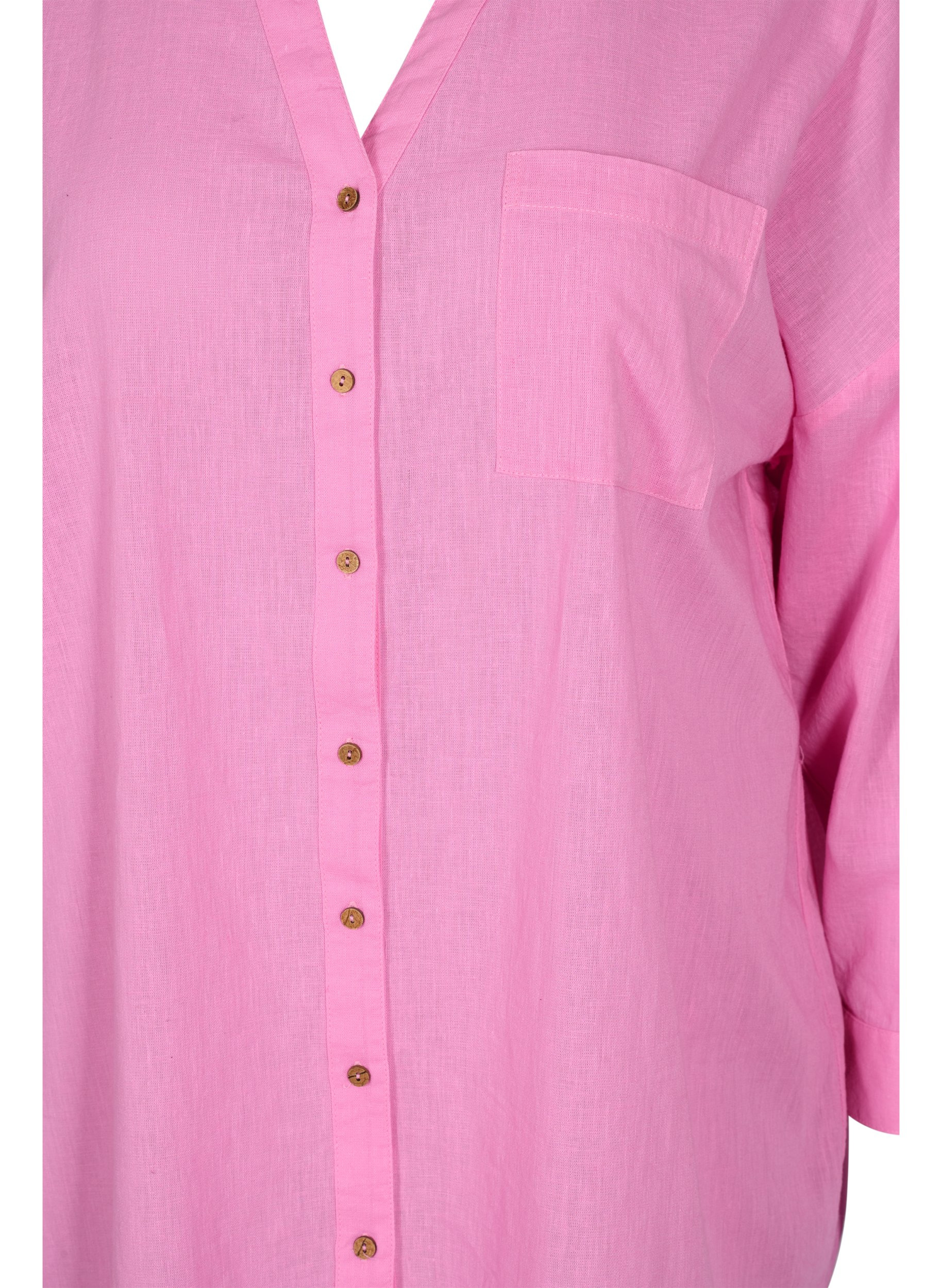Bluse med 3/4 ærmer og knaplukning, Begonia Pink, Packshot image number 2