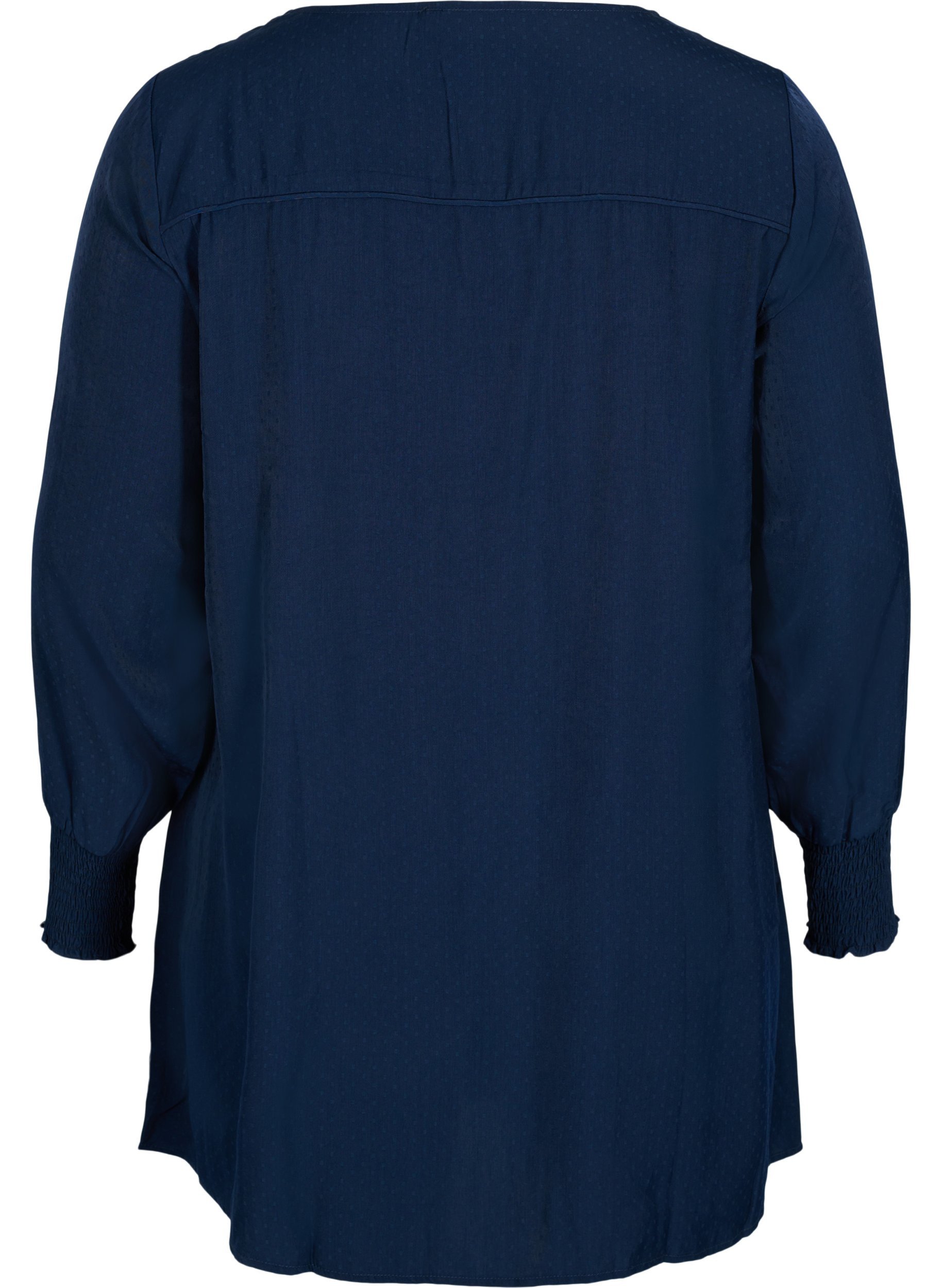 Langærmet tunika med smock, Navy Blazer, Packshot image number 1