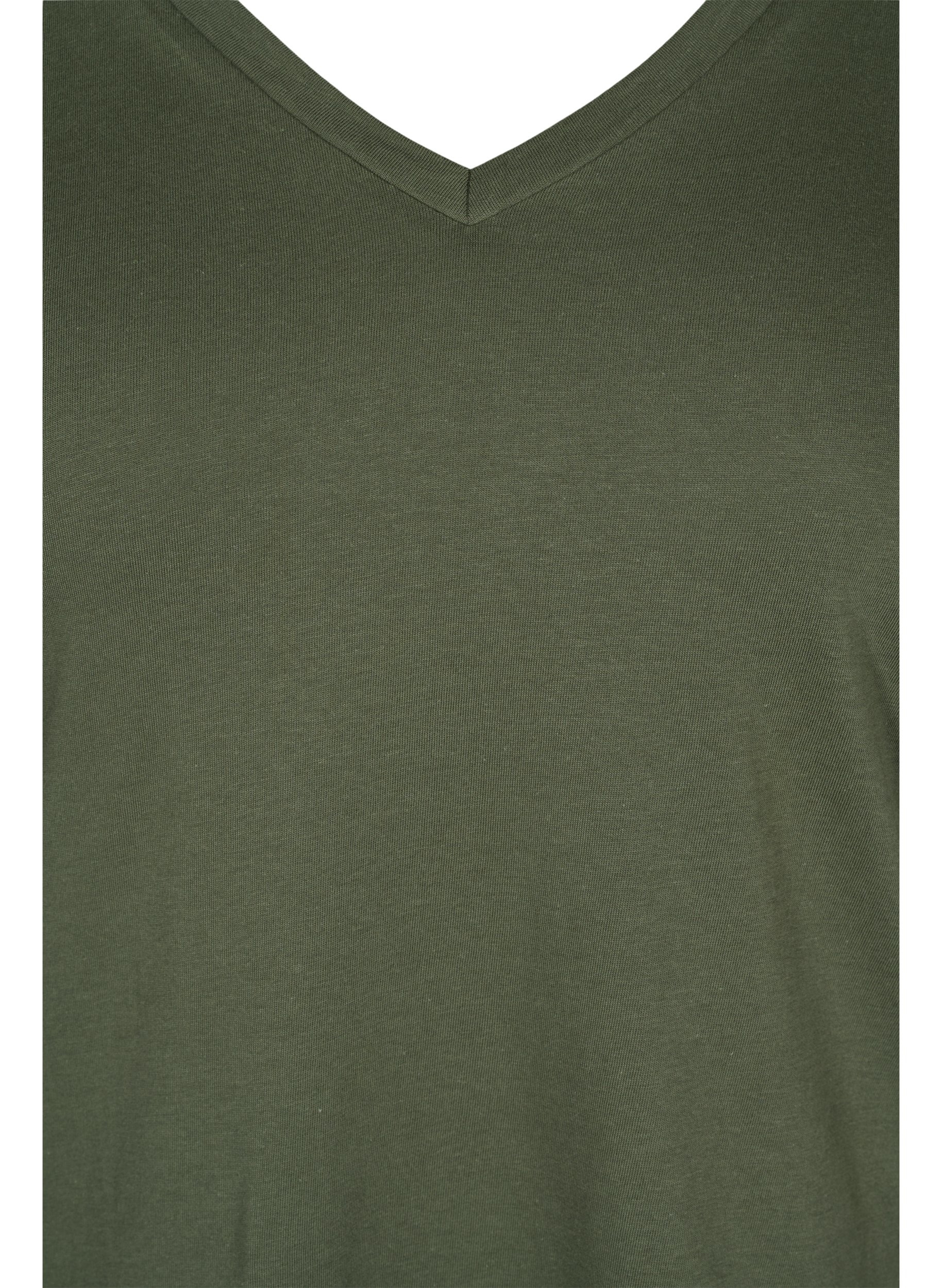 T-shirt i økologisk bomuld med v-udskæring, Thyme, Packshot image number 2