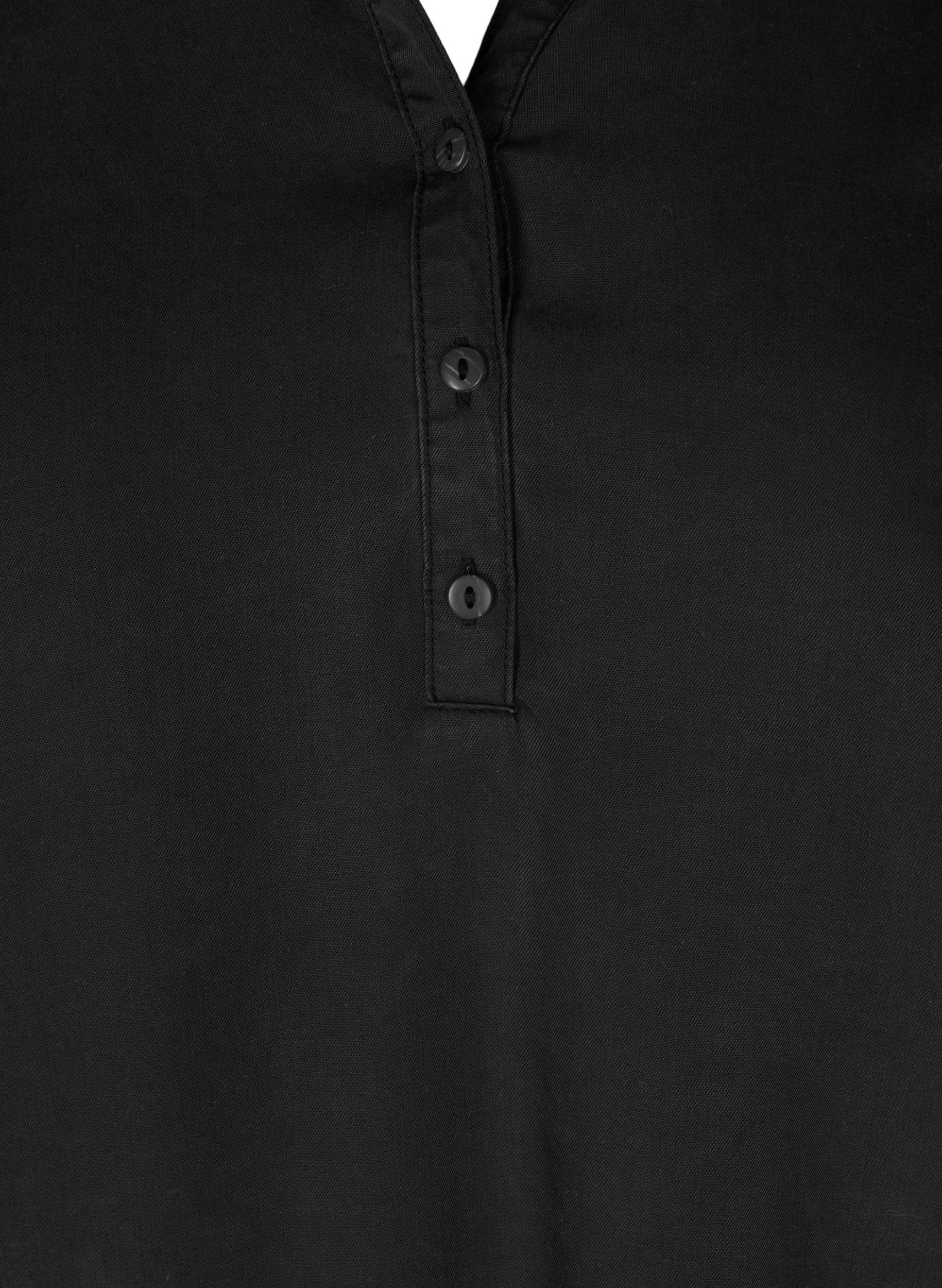 Langærmet tunika med v-udskæring og knapper, Black, Packshot image number 2