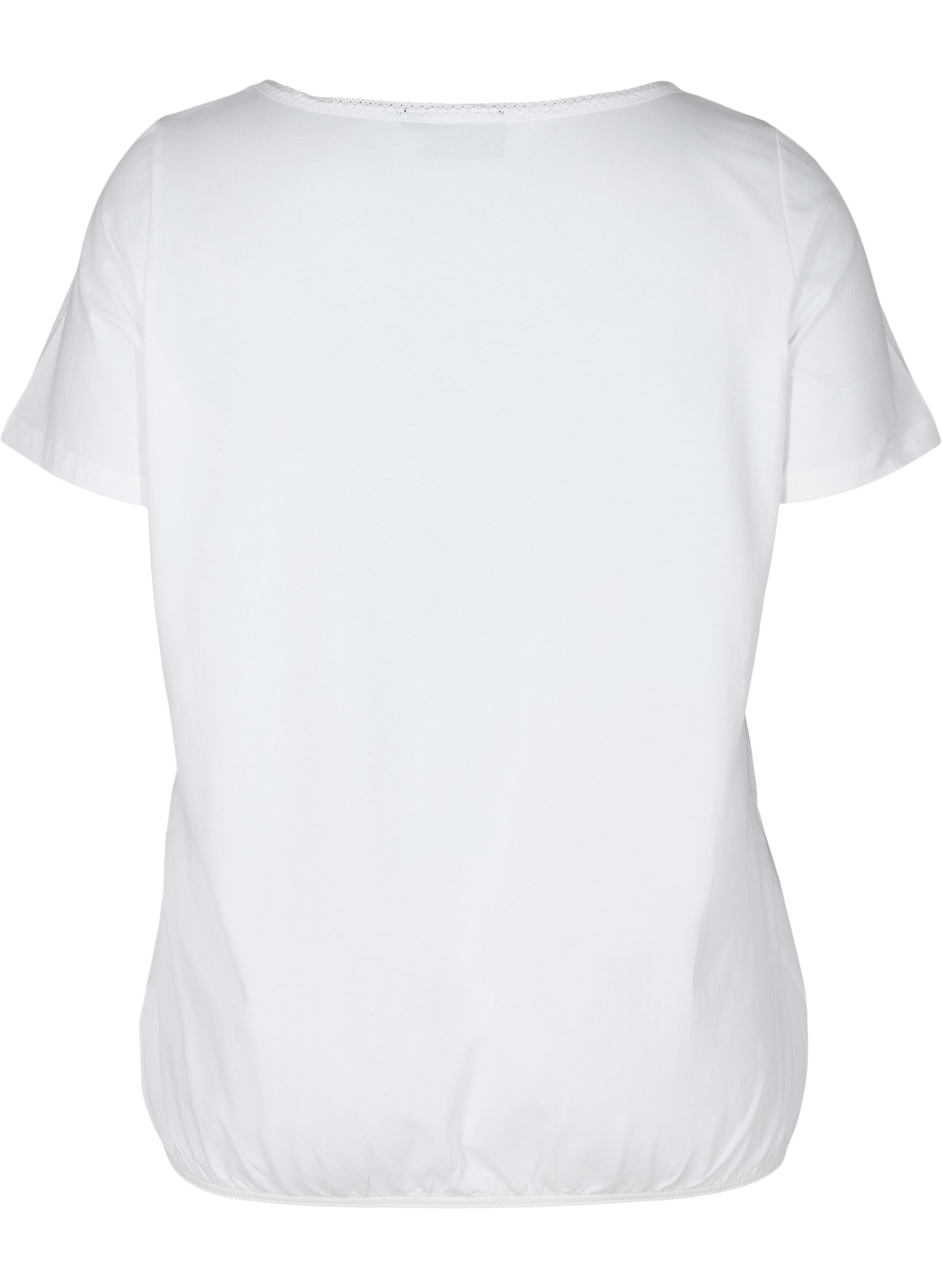 Kortærmet t-shirt med rund hals og blondekant, Bright White, Packshot image number 1