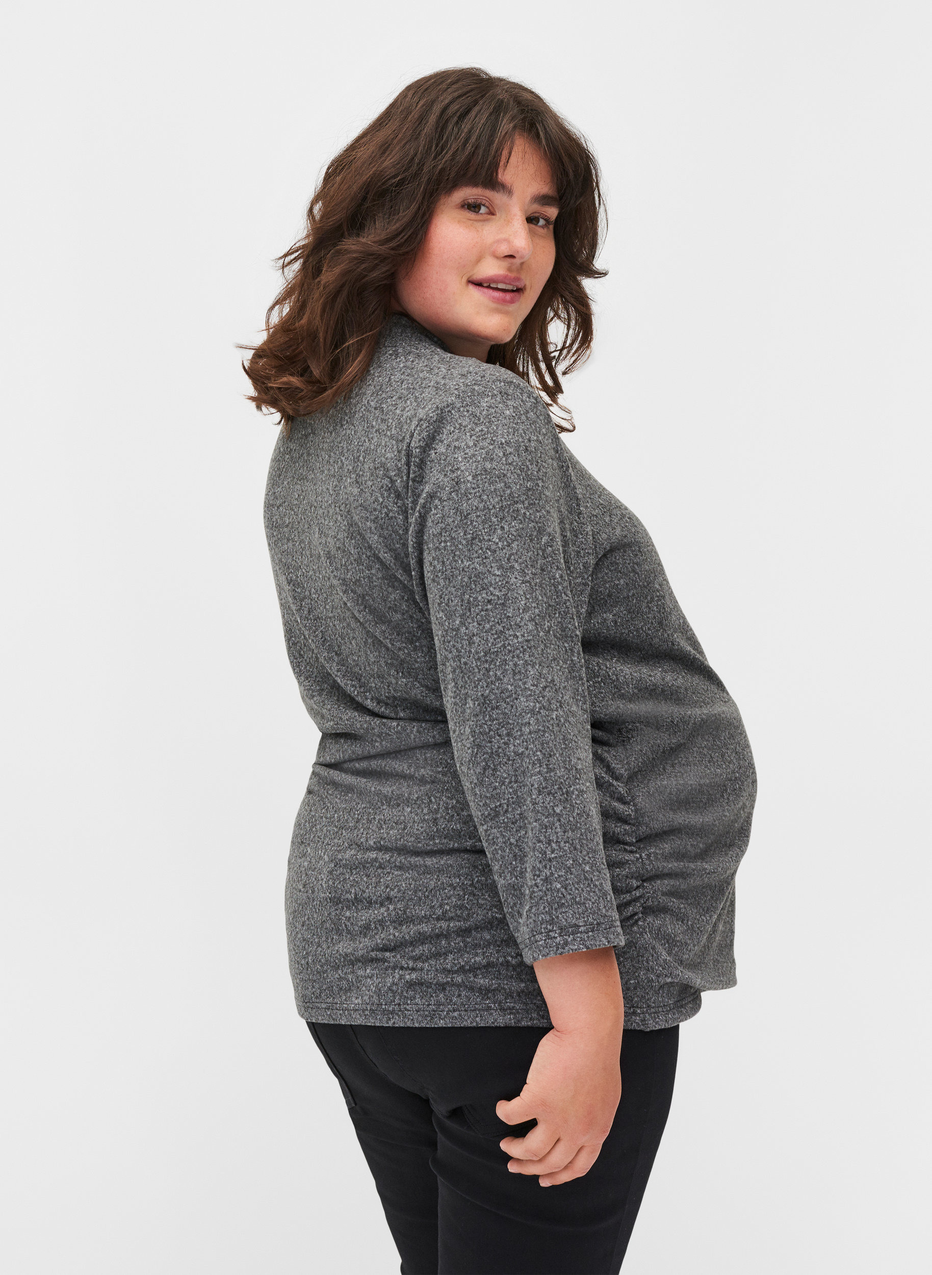 Graviditets bluse med 3/4 ærmer og v-udskæring, Dark Grey Melange, Model image number 1