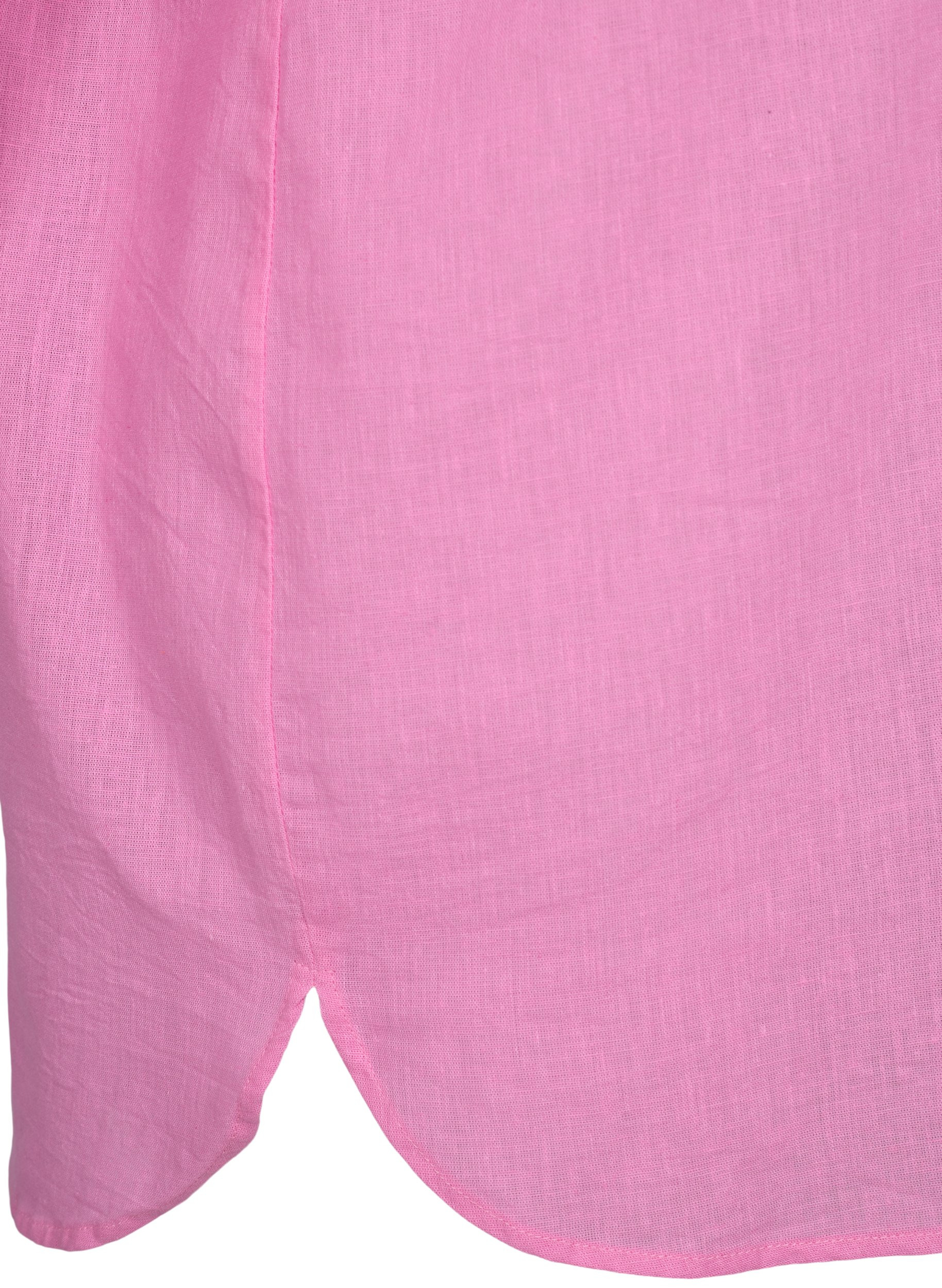 Bluse med 3/4 ærmer og knaplukning, Begonia Pink, Packshot image number 3