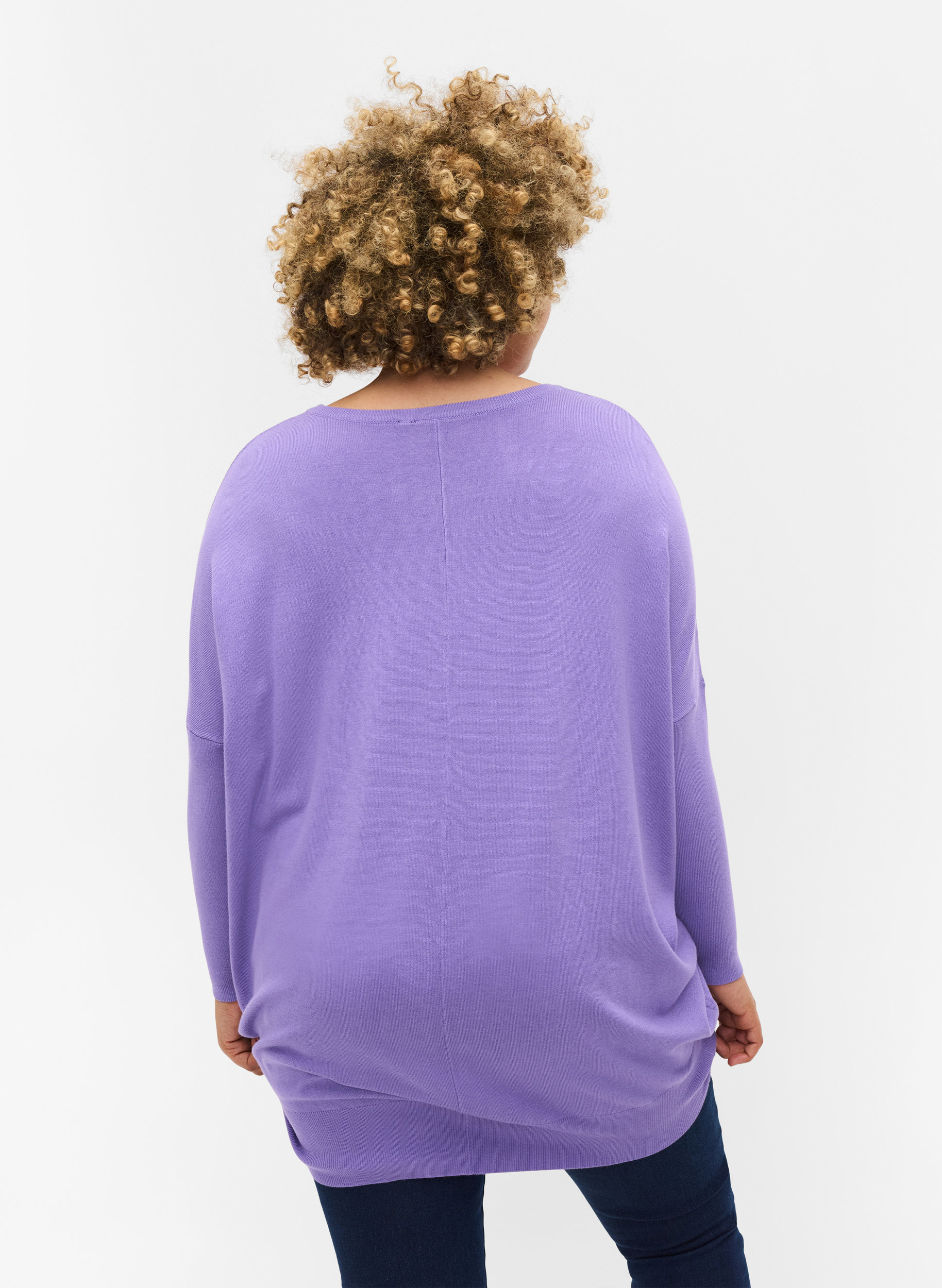Strikbluse med rund halsudskæring, Paisley Purple, Model image number 1