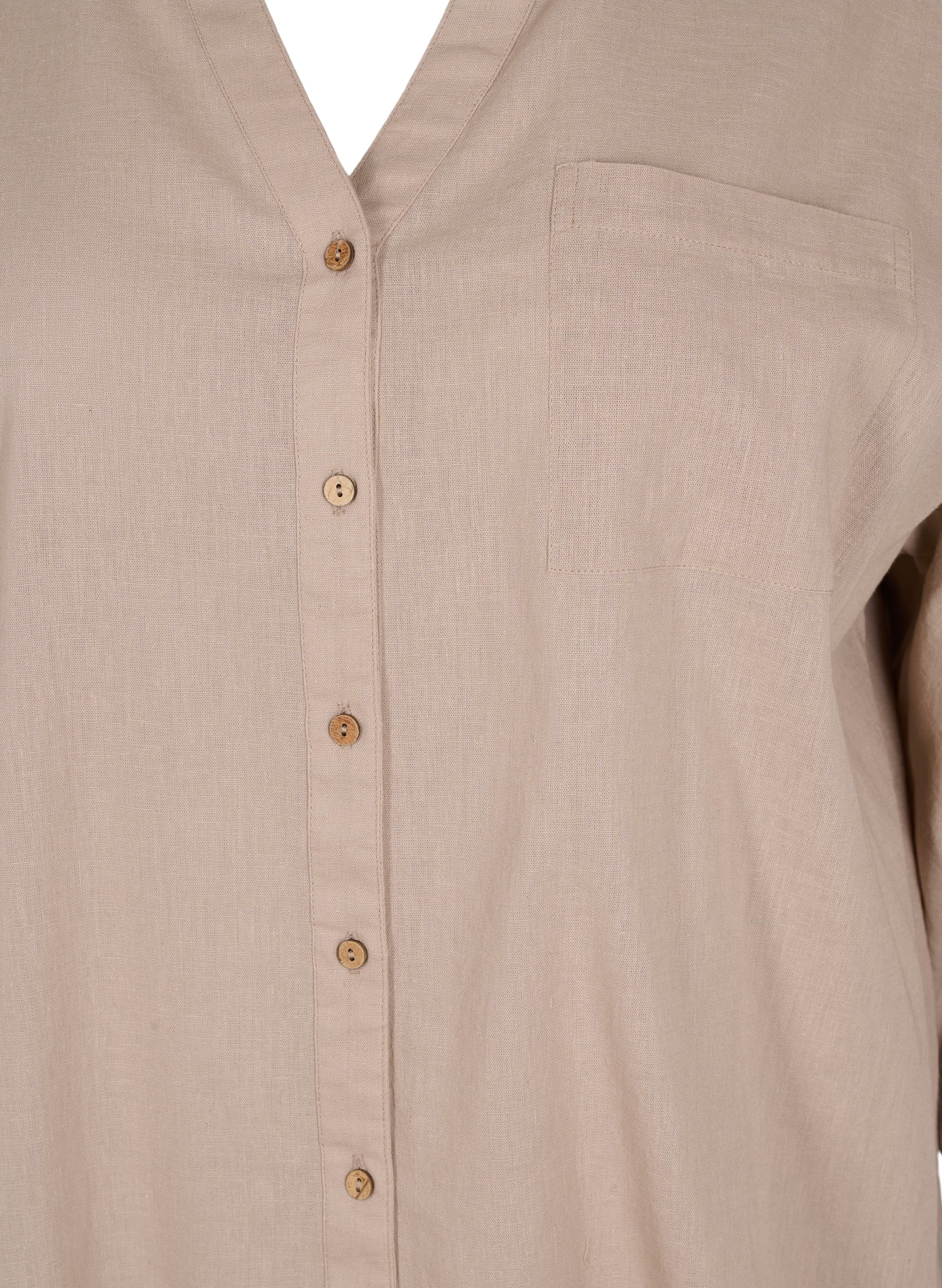 Bluse med 3/4 ærmer og knaplukning, Simply Taupe, Packshot image number 2