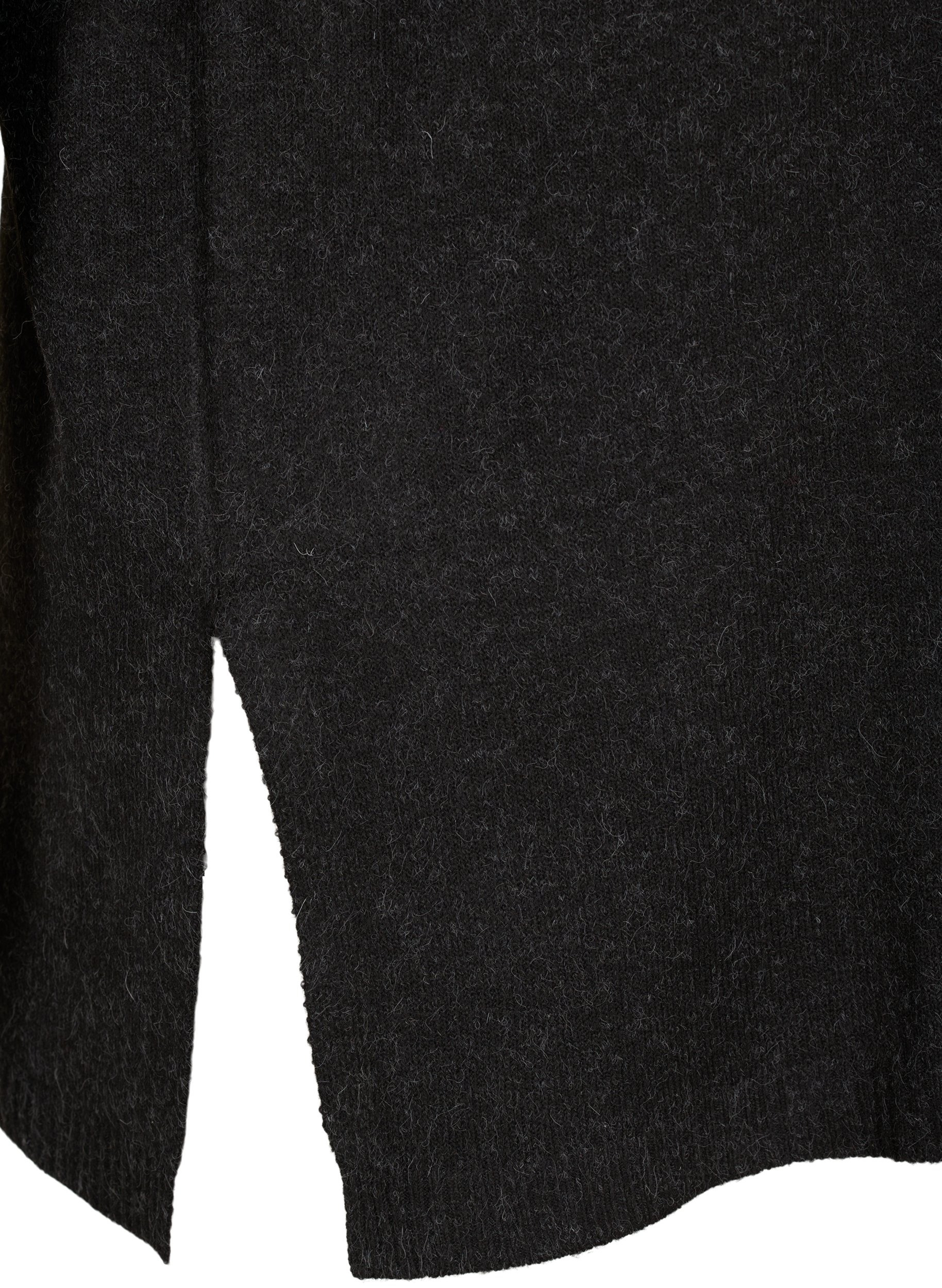 Meleret strik poncho med rullekrave og slids, Black, Packshot image number 3