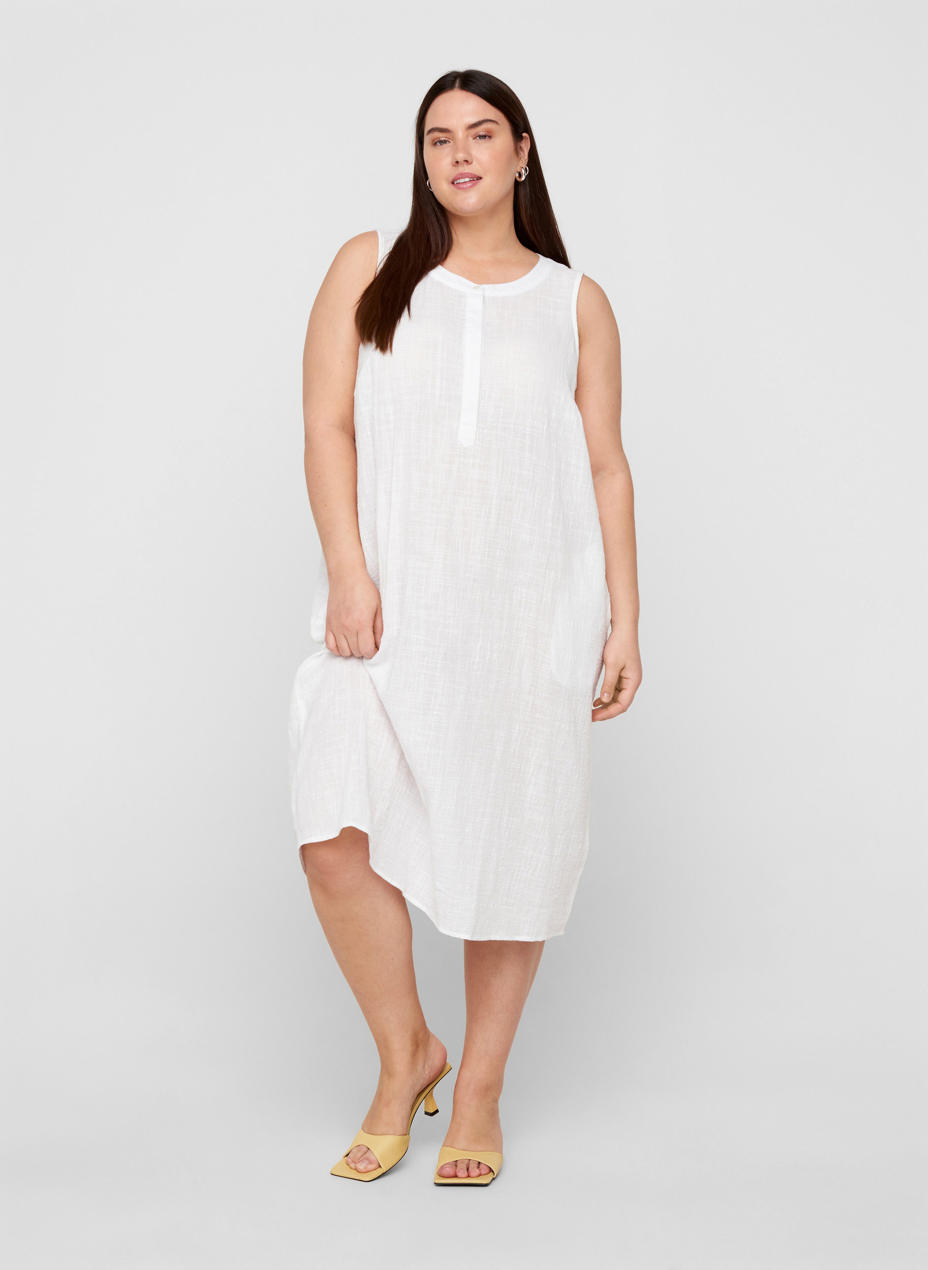 Ærmeløs kjole i bomuld, White, Model image number 2