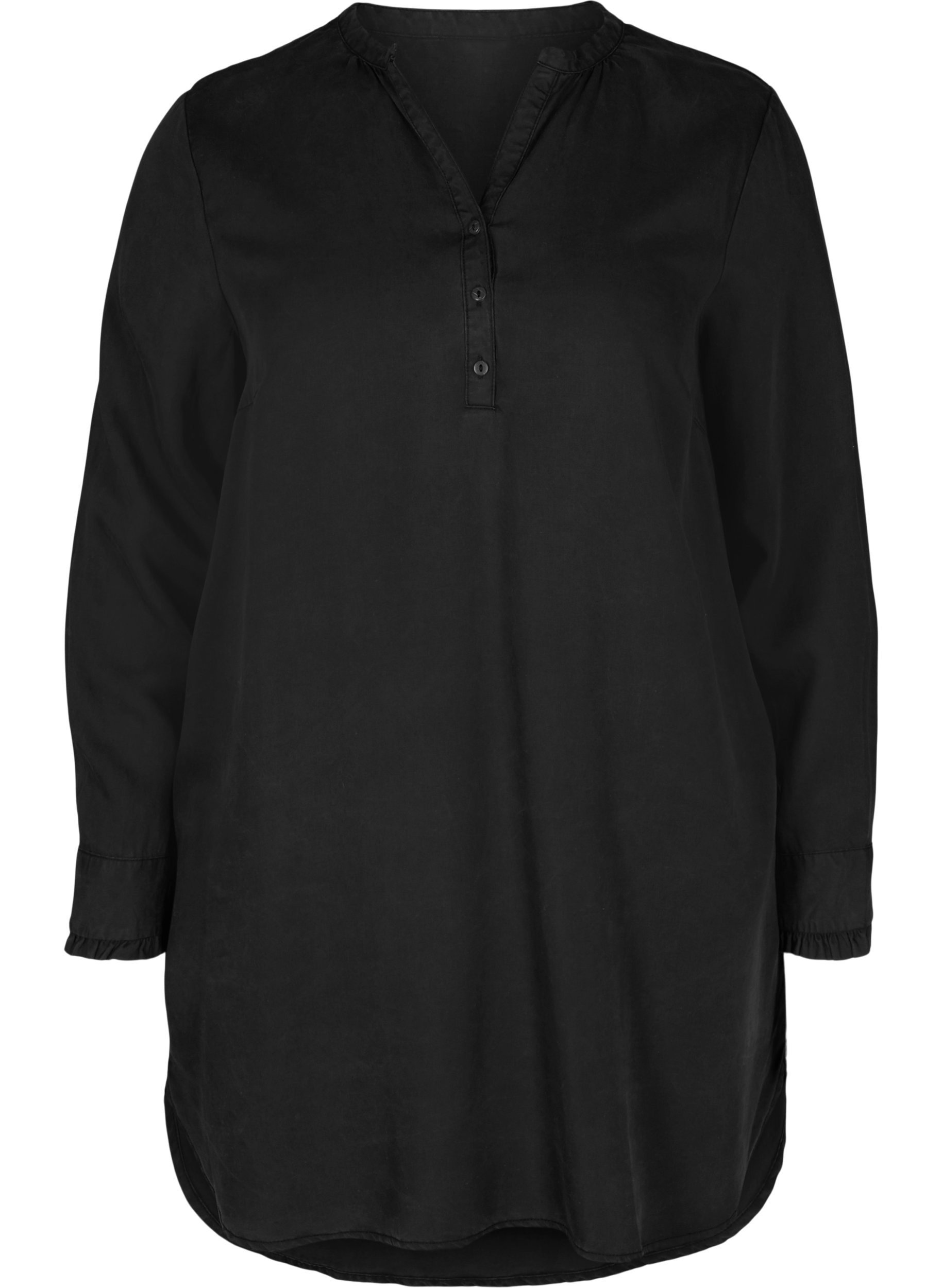 Langærmet tunika med v-udskæring og knapper, Black