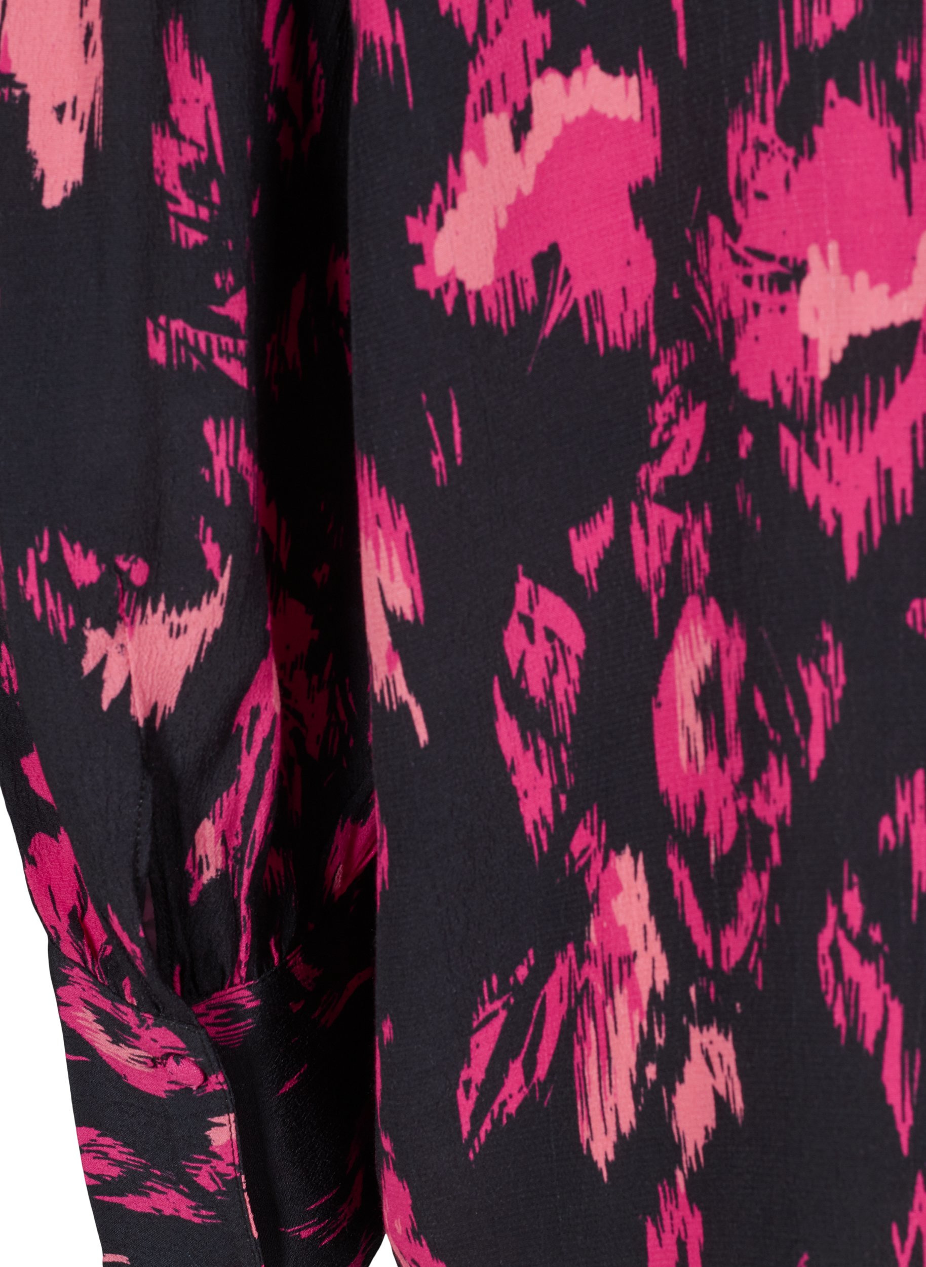 Langærmet viskose bluse med print, Black Pink AOP, Packshot image number 3