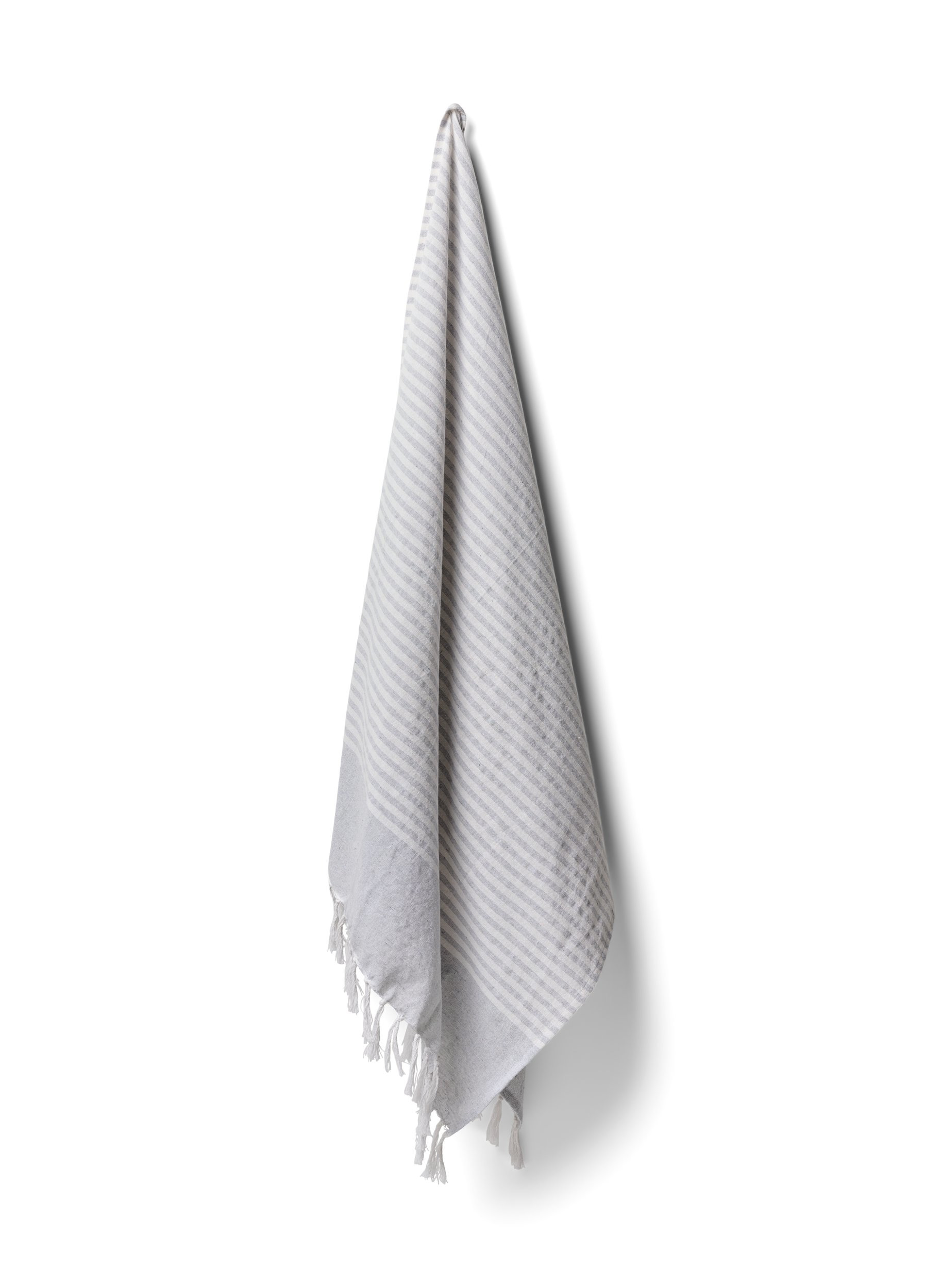 Stribet håndklæde med frynser, Light Grey Melange