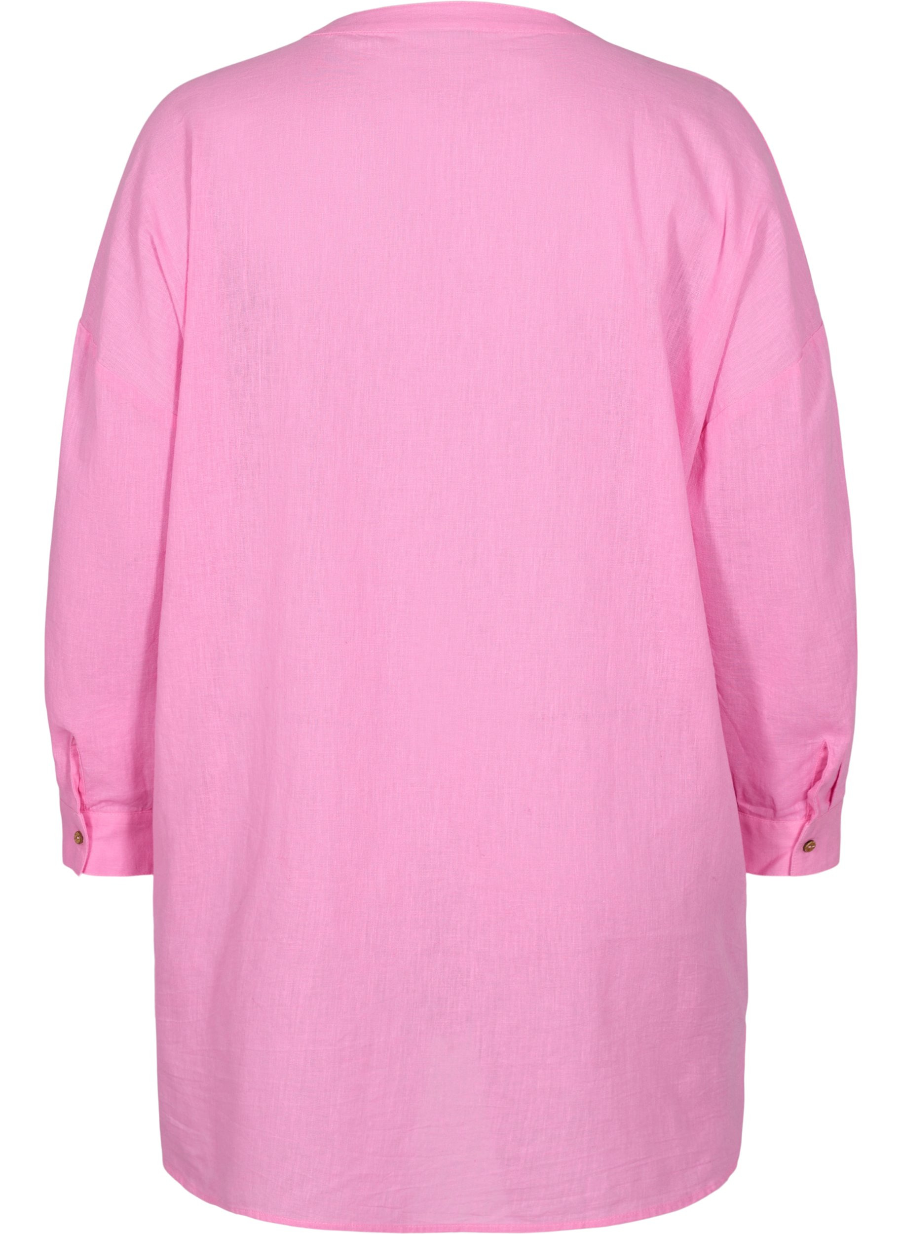 Bluse med 3/4 ærmer og knaplukning, Begonia Pink, Packshot image number 1