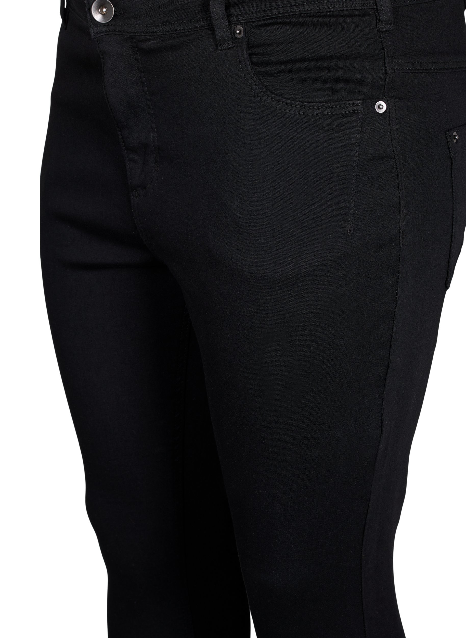 Cropped Amy jeans med lynlås, Black denim, Packshot image number 2
