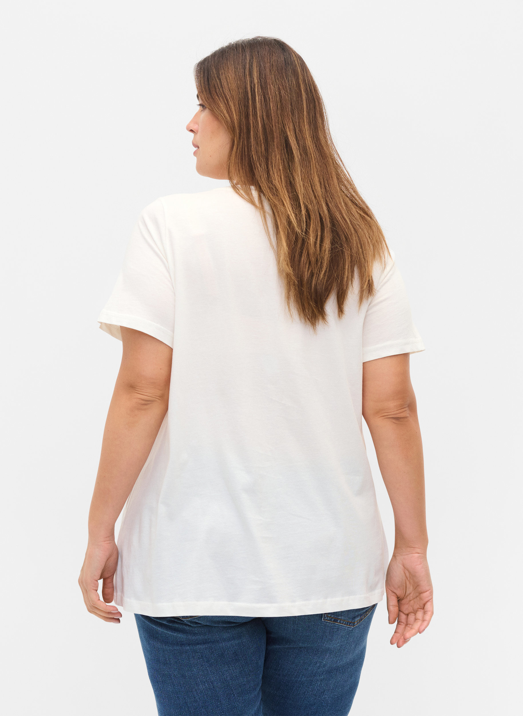 Bomulds t-shirt med perler, Warm Off-white, Model image number 1