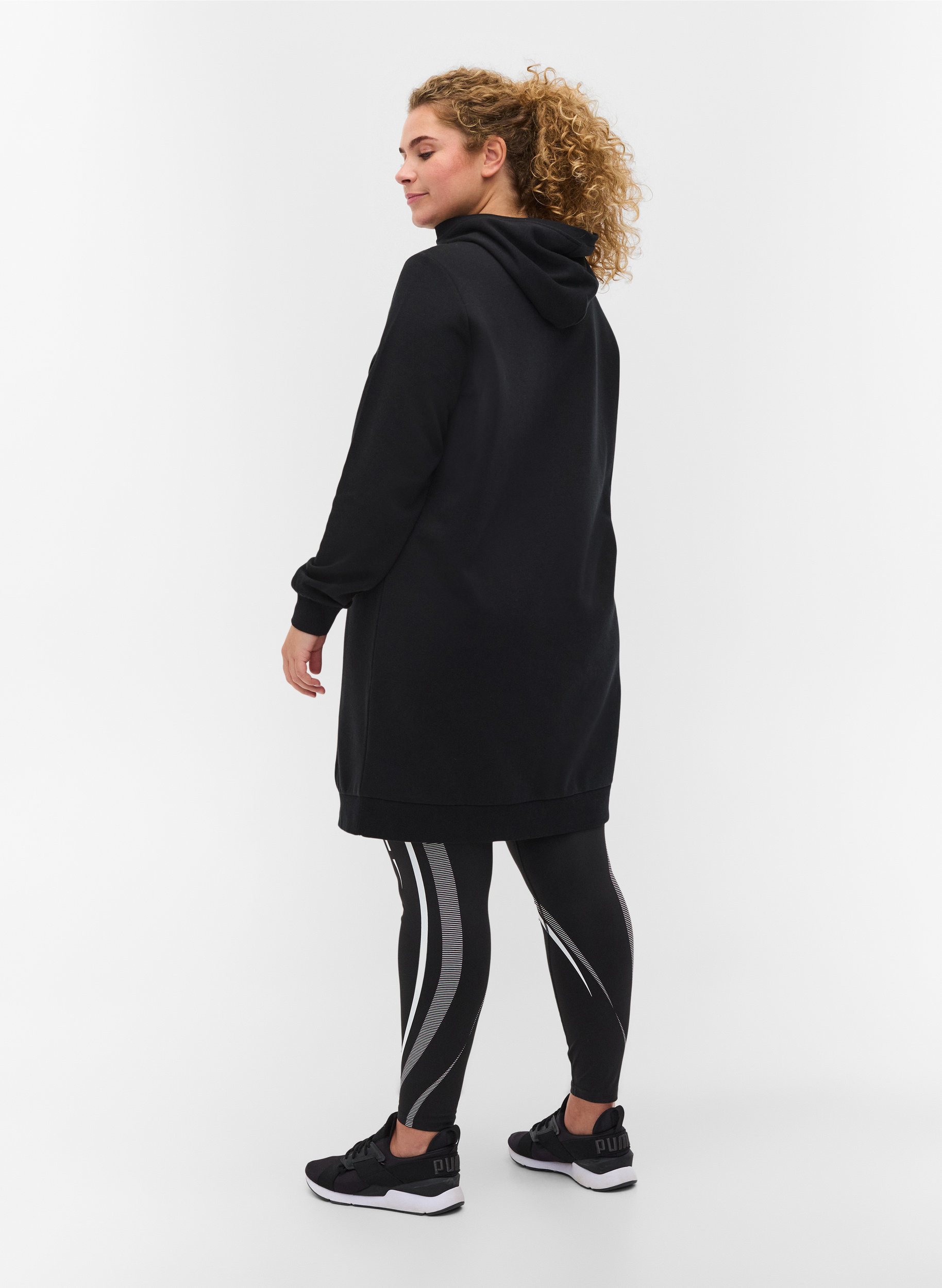 Sweatkjole med hætte og tryk, Black, Model image number 1